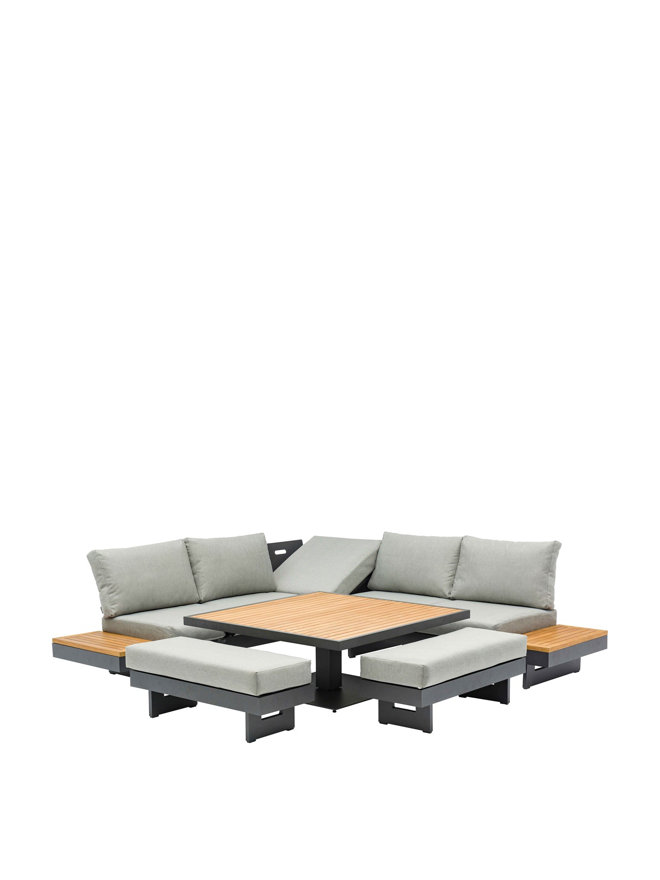 Vilamoura Corner Sofa with Square Piston Adjustable Table & 2 Benches