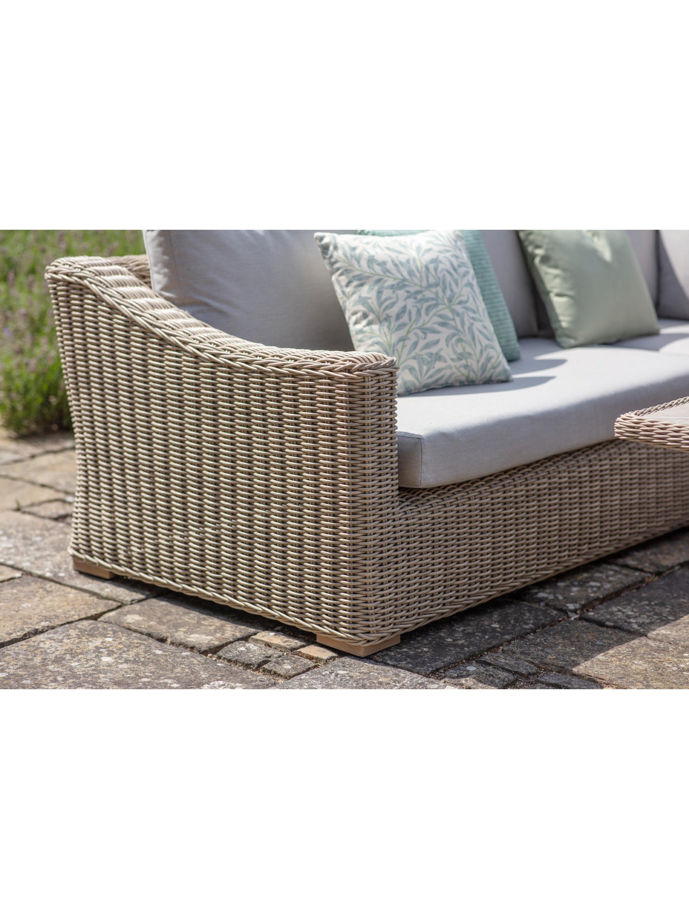 Fairford Rattan L-Shape Sofa with Rectangle Piston Adjustable Height Table Bench & Chair