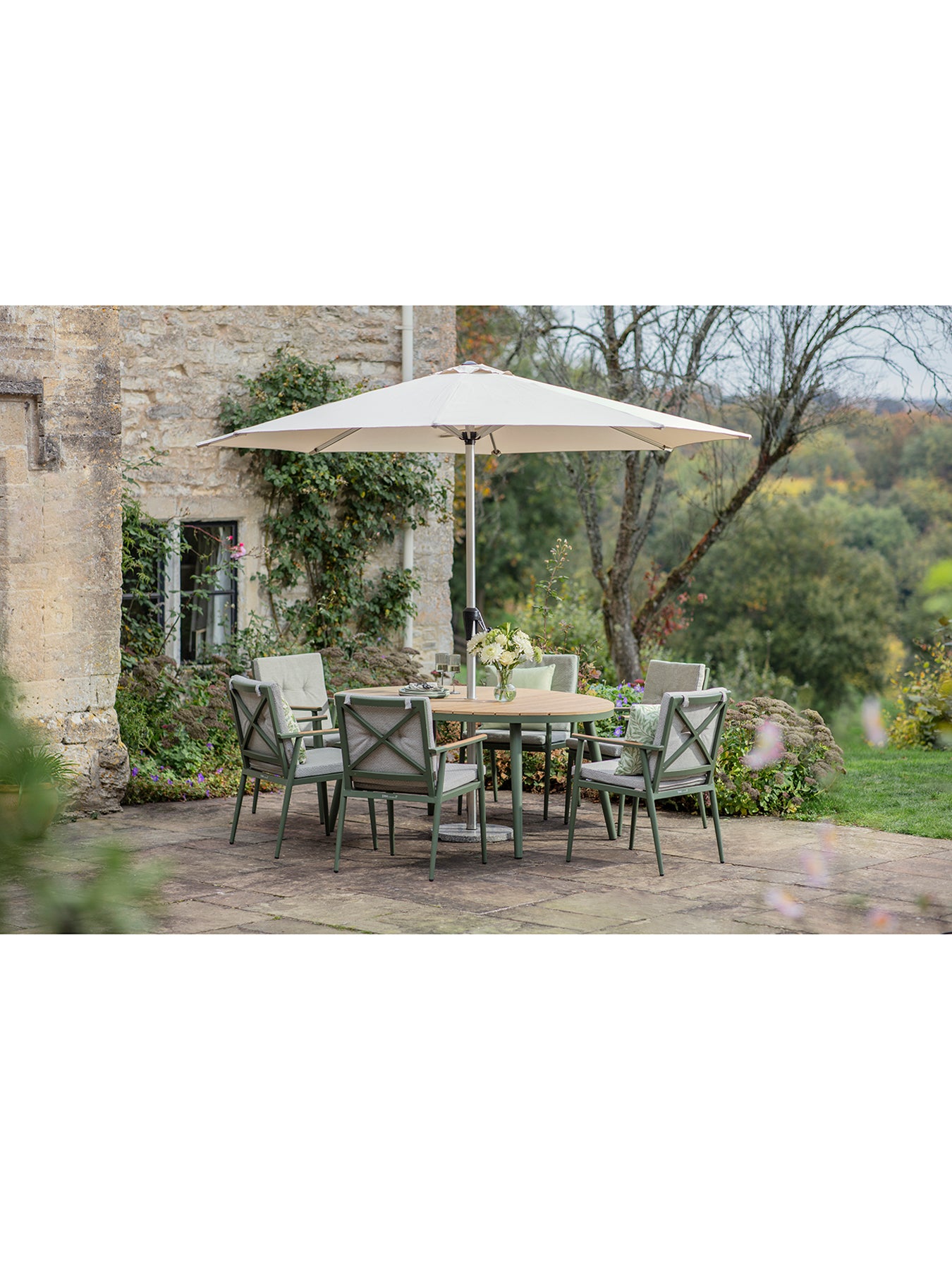 Wisley 6-Seater Garden Dining Set Sage