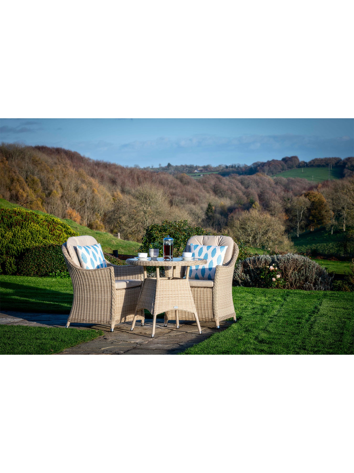 Monterey Rattan Bistro Table Set with 2 Armchairs