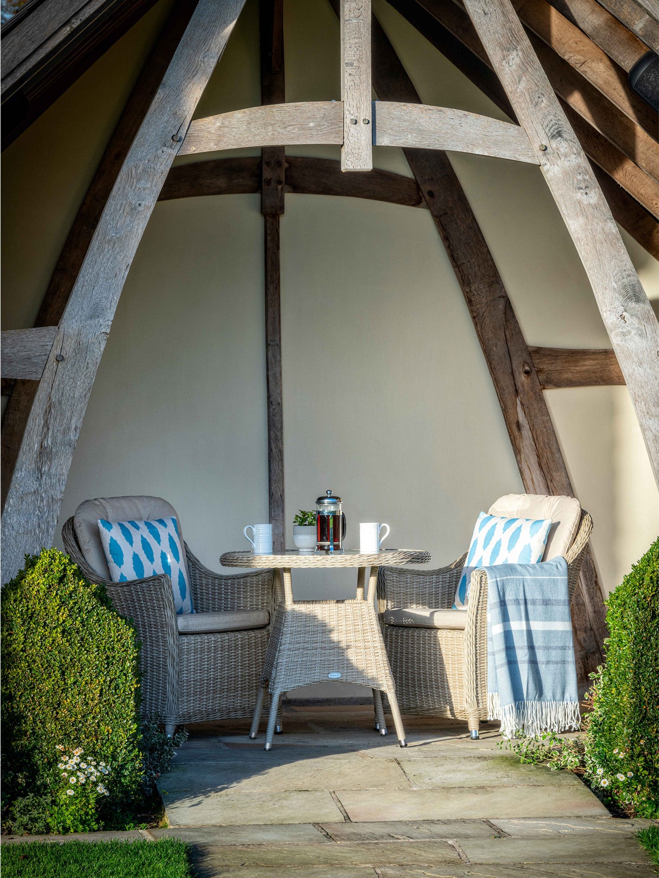 Monterey Rattan Bistro Table Set with 2 Armchairs