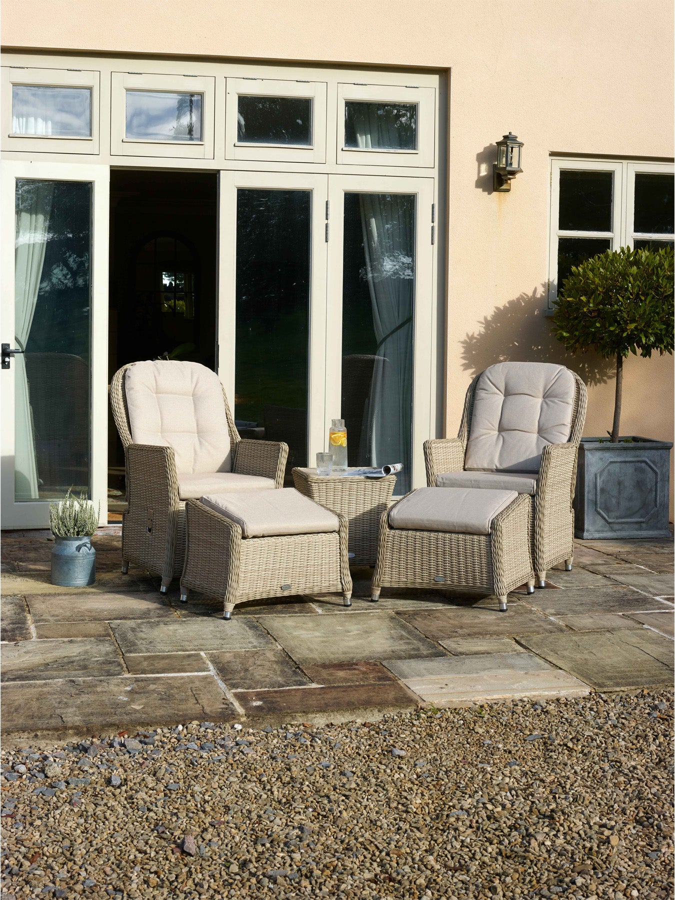 Monterey Rattan Recliner Set with 2 Footstools & Side Table