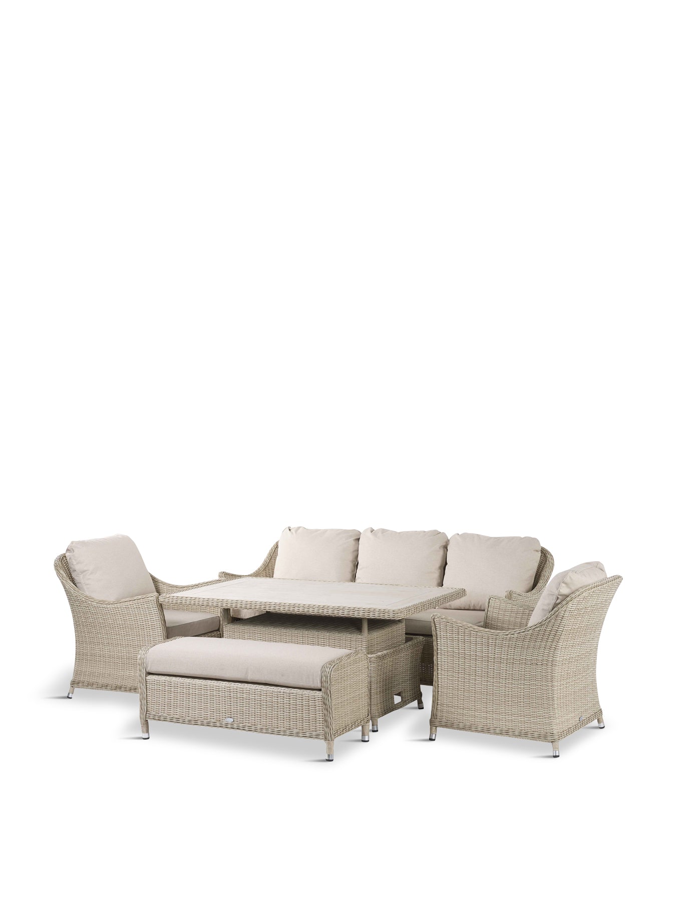 Monterey Rattan 3-Seater Sofa with Dual Height Rectangle Table 2 Armchairs & Bench