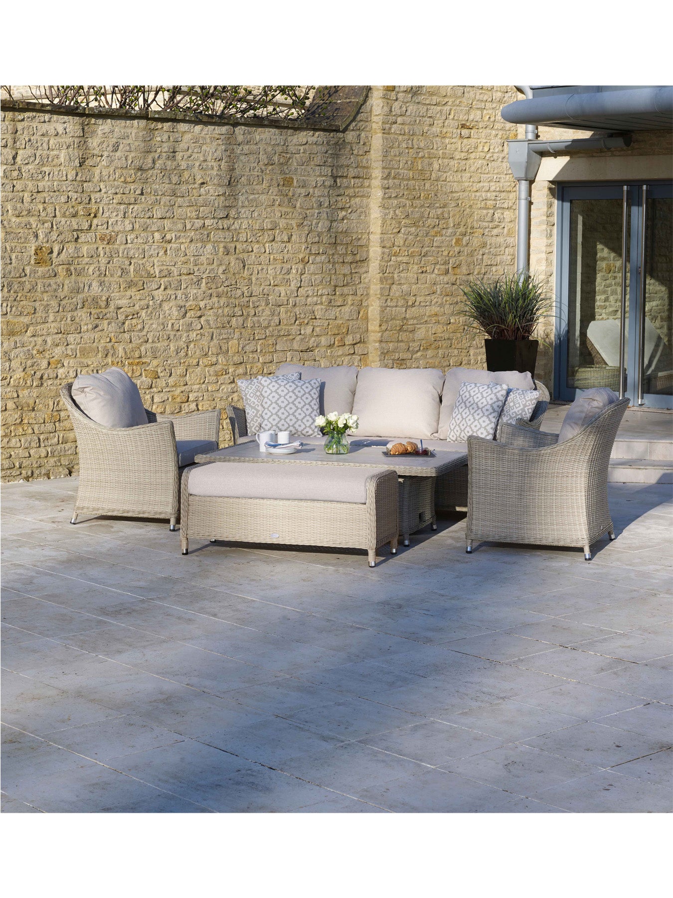 Monterey Rattan 3-Seater Sofa with Dual Height Rectangle Table 2 Armchairs & Bench