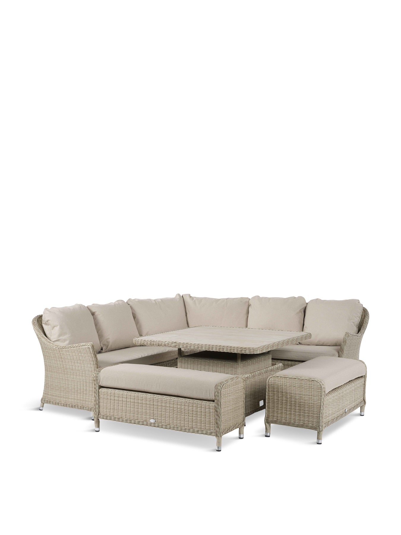 Monterey Rattan Curved Corner Sofa with Square Dual Height Table & 2 Benches