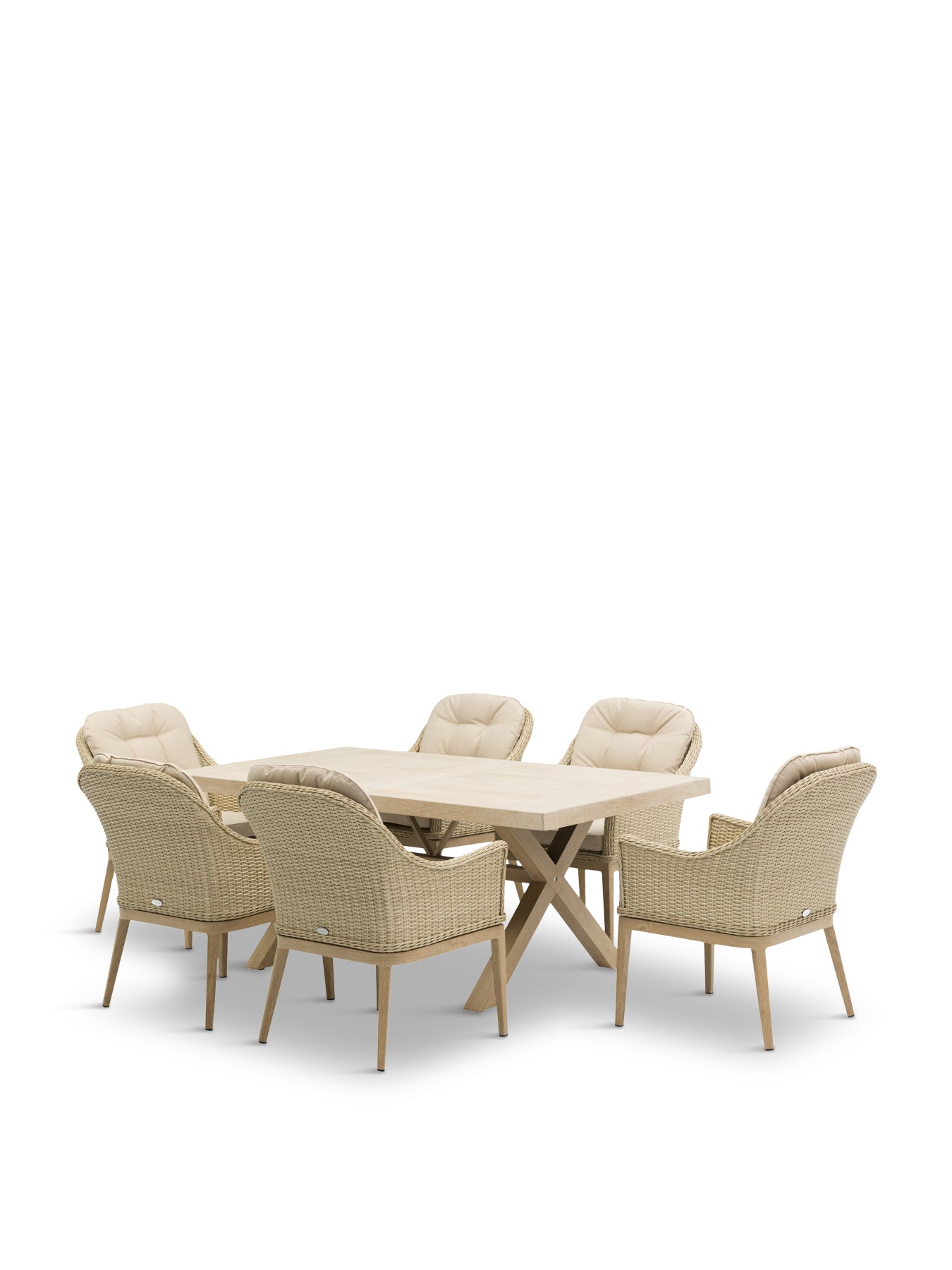 Monterey Ceramic Rectangle Dining Set with 6 Rattan Vogue Armchairs