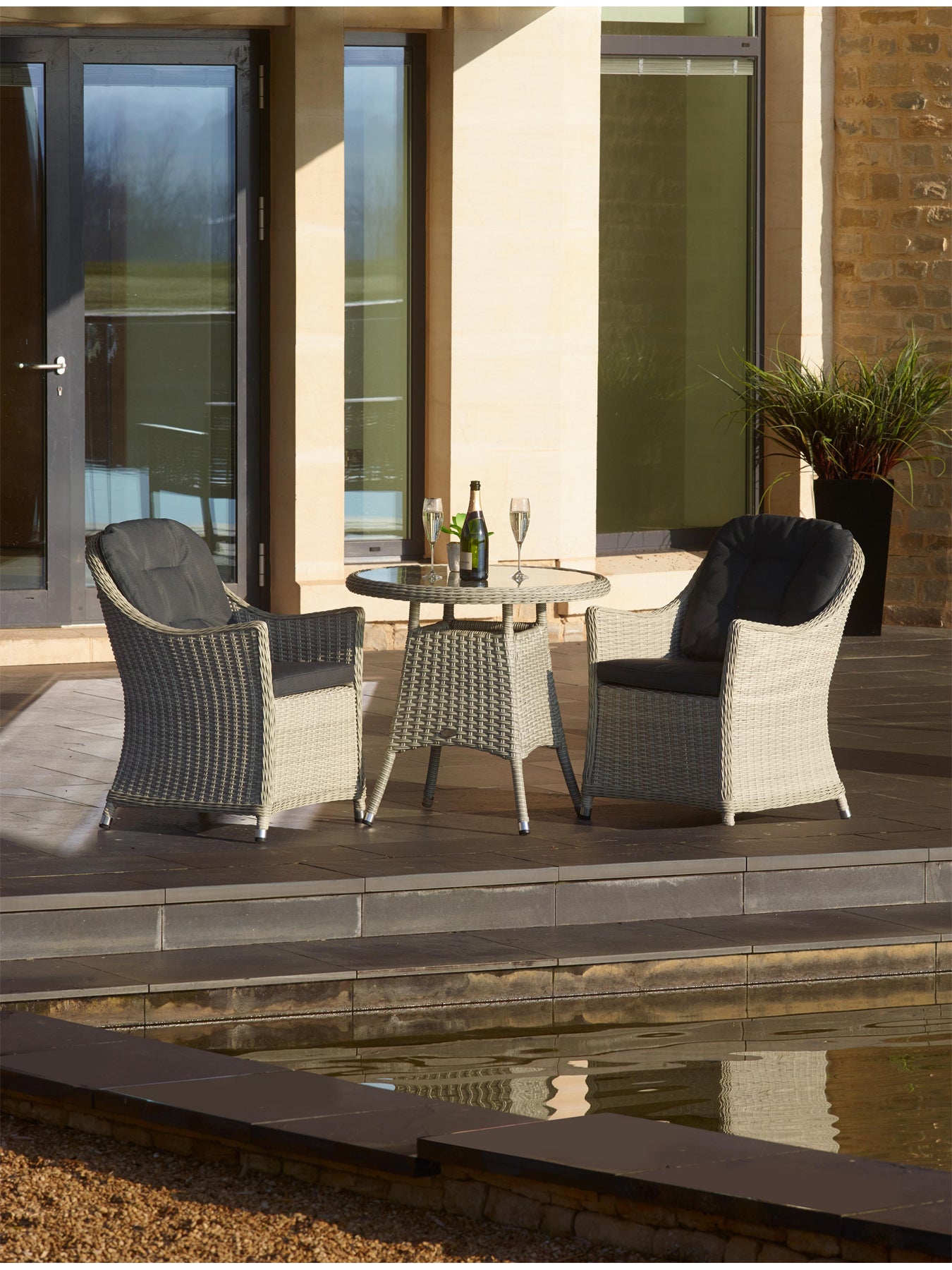 Monterey Rattan Bistro Table Set with 2 Armchairs