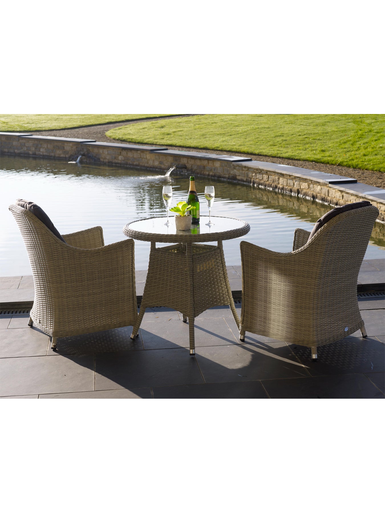 Monterey Rattan Bistro Table Set with 2 Armchairs