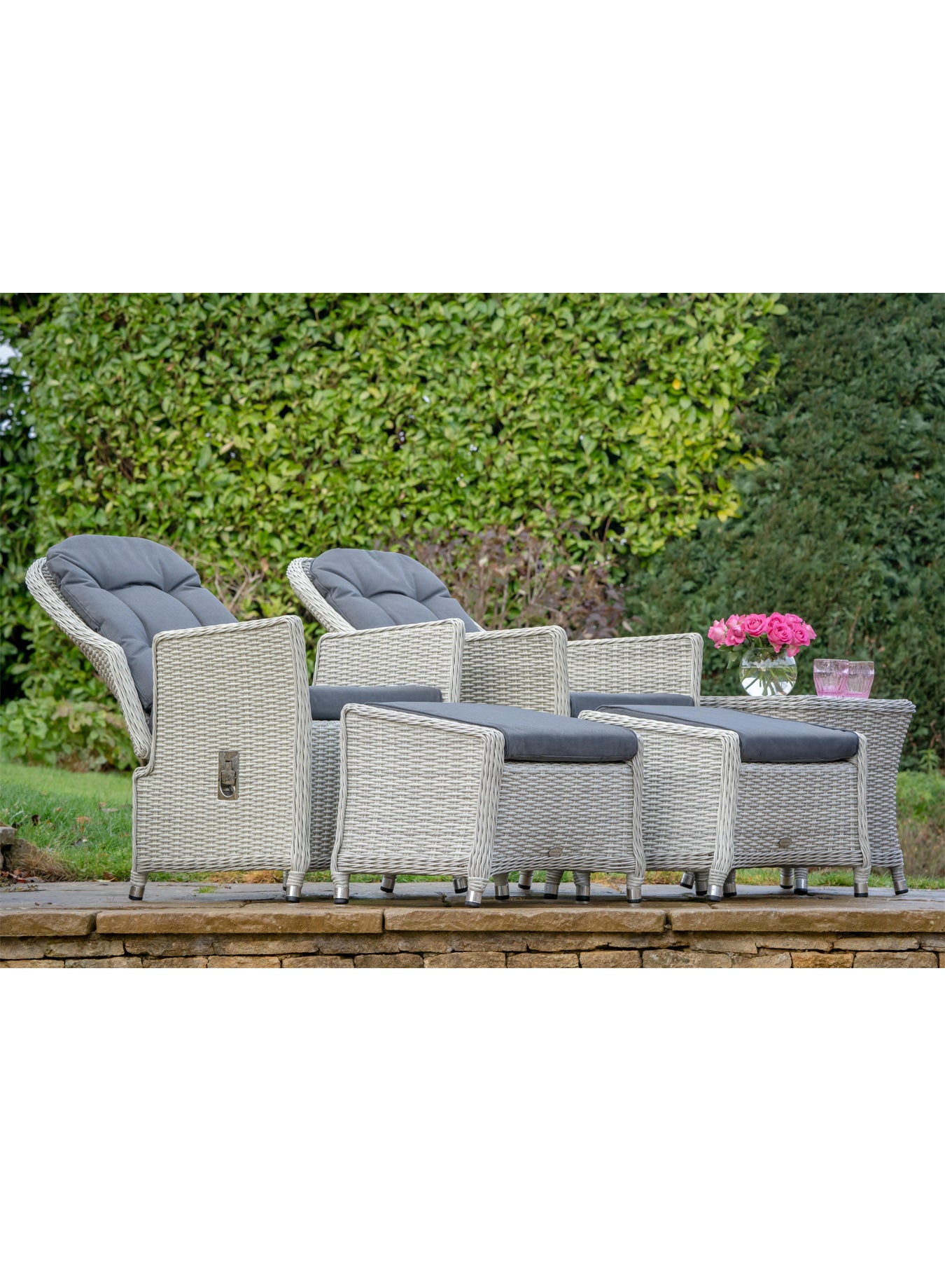 Monterey Rattan Recliner Set with 2 Footstools & Side Table