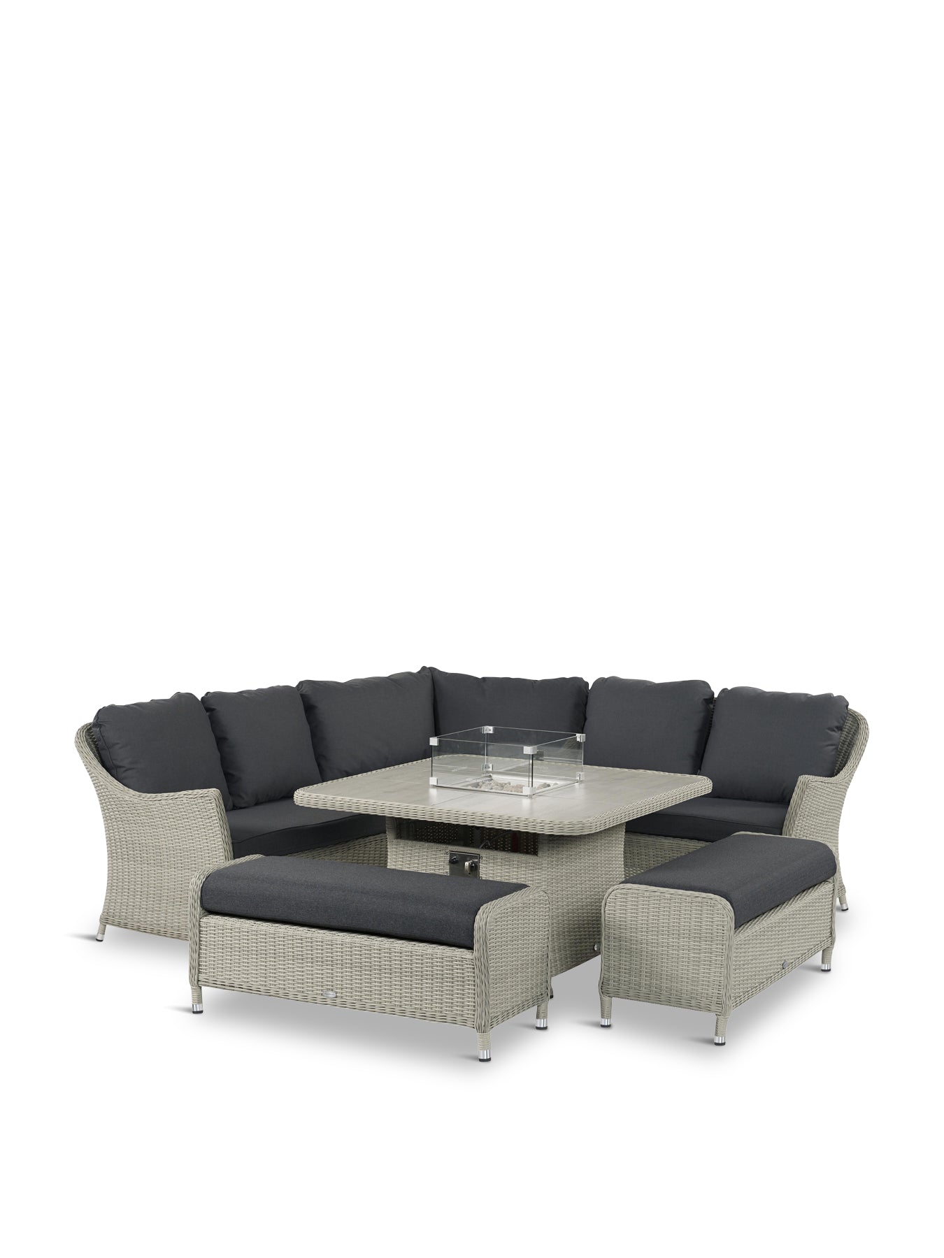 Monterey Square Sofa with Ceramic Firepit Table & Two Benches