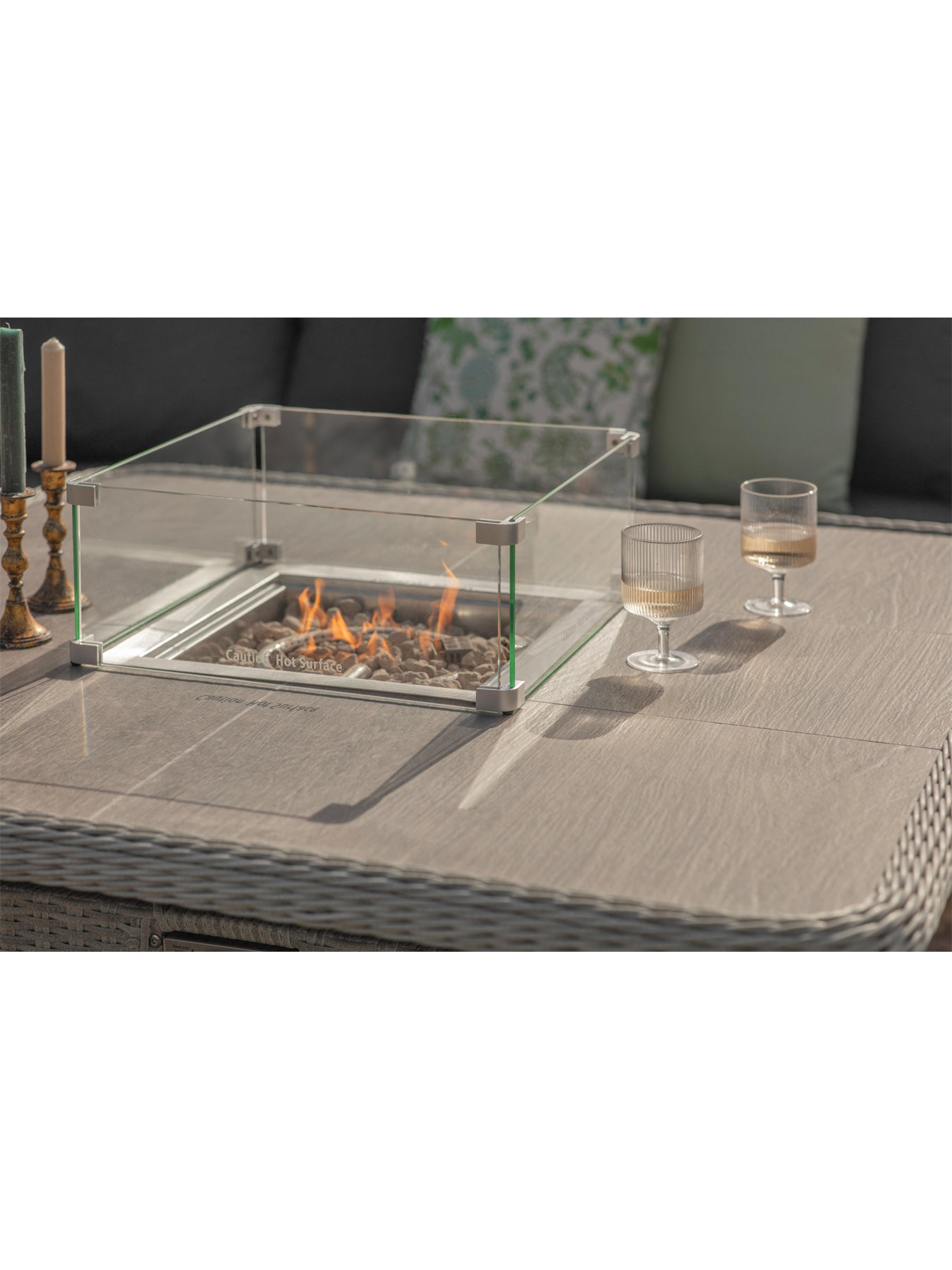 Monterey Square Sofa with Ceramic Firepit Table & Two Benches