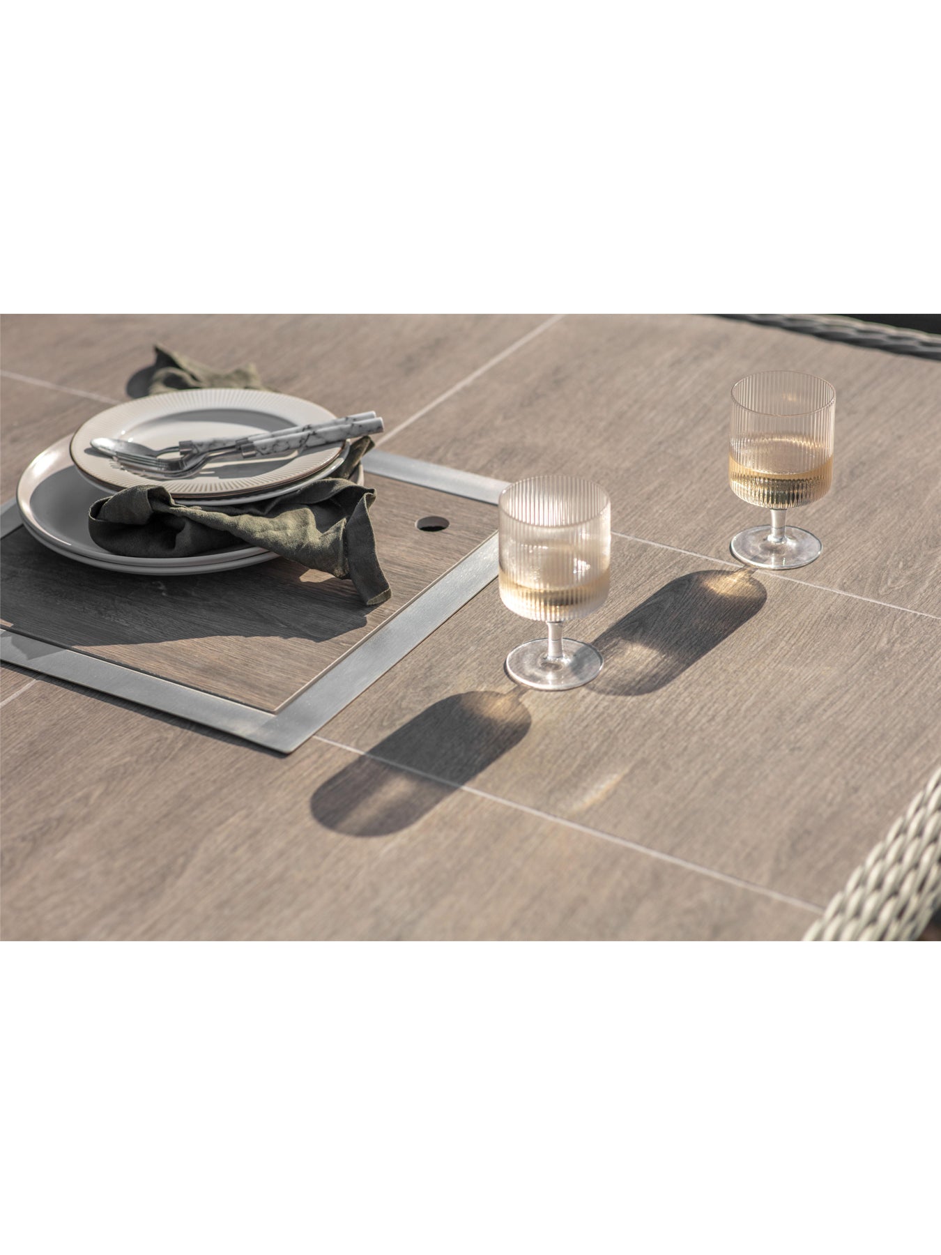 Monterey Square Sofa with Ceramic Firepit Table & Two Benches