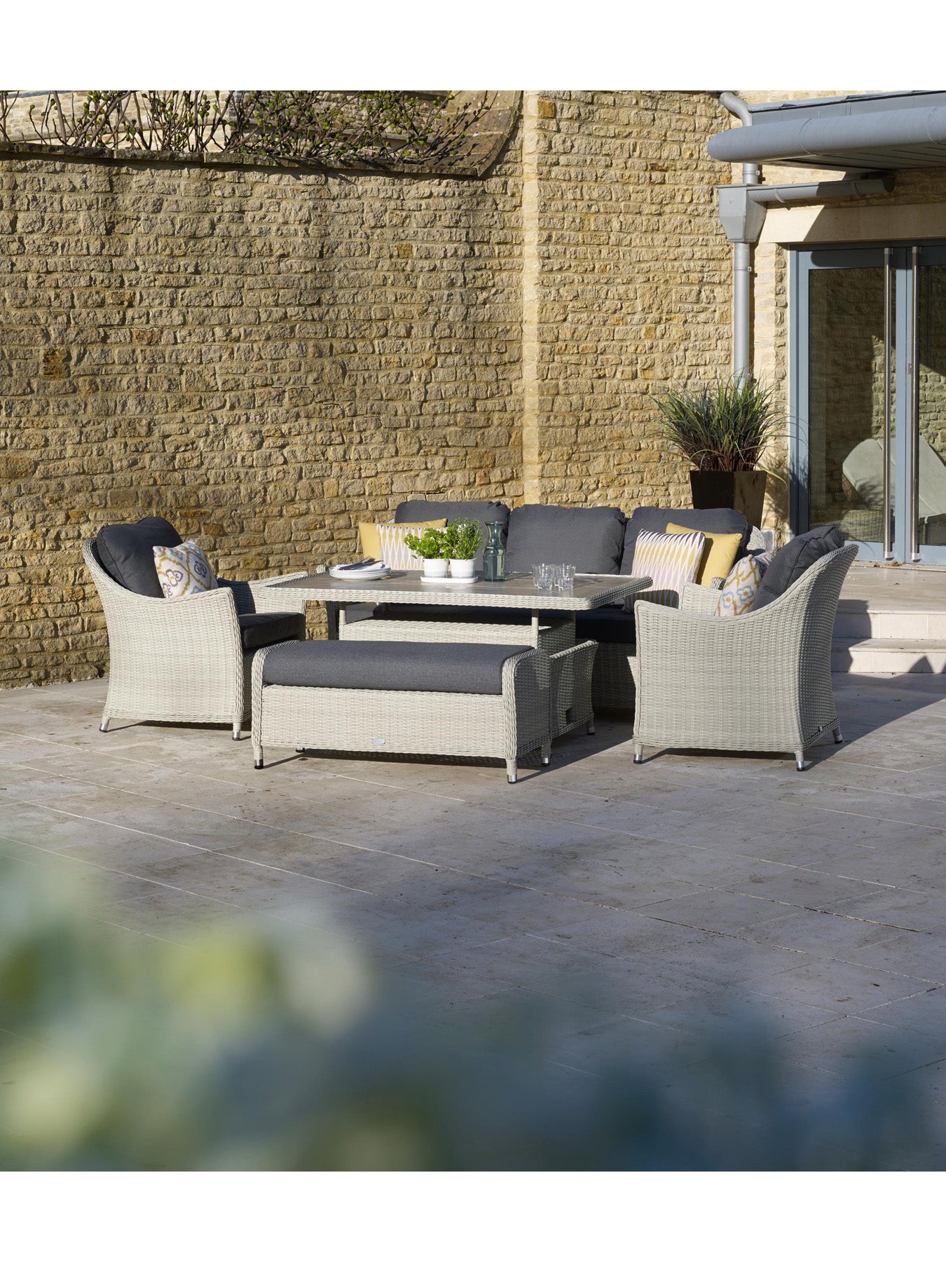 Monterey Rattan 3-Seater Sofa with Dual Height Rectangle Table 2 Armchairs & Bench