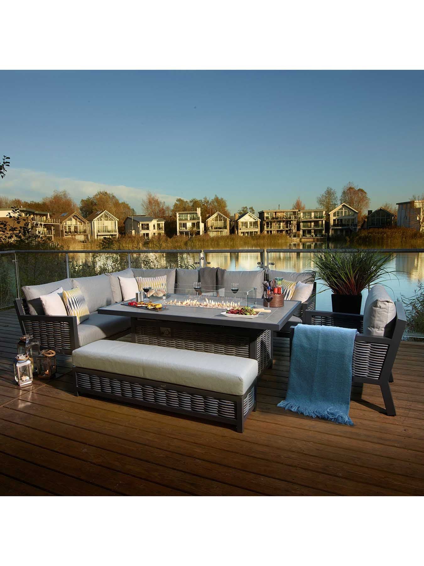 Portofino Rectangle Sofa with Large Firepit Dining Table, B