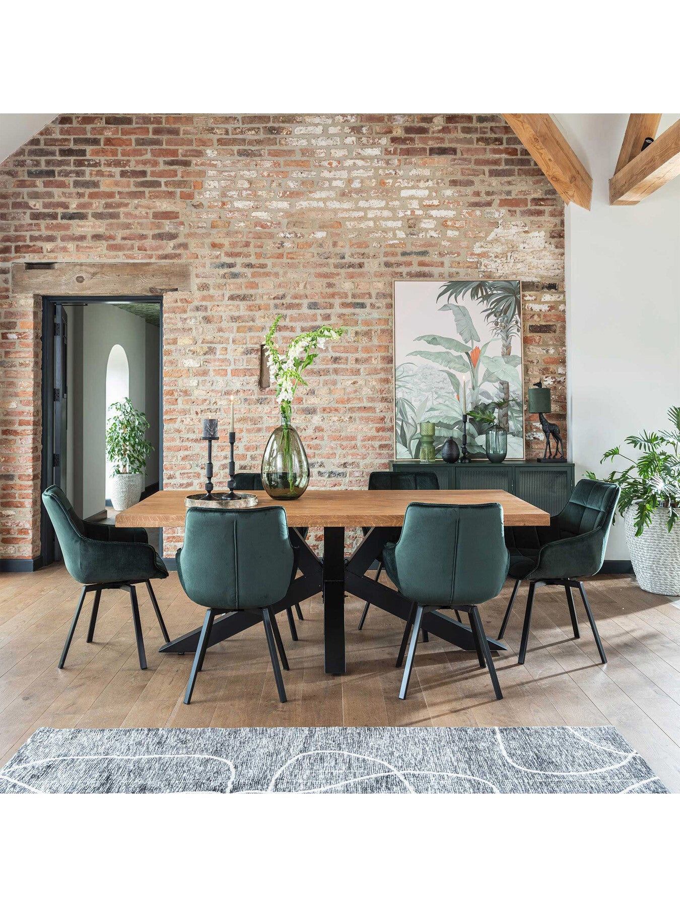 Brown Navarro Solid Oak 200cm Dining Table With Black Metal