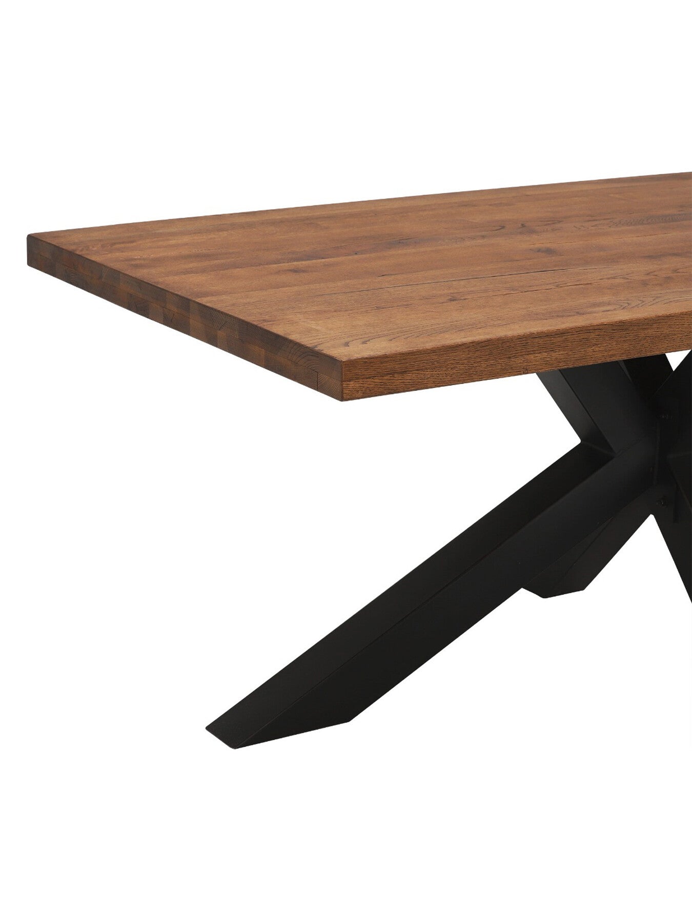Brown Navarro Solid Oak 200cm Dining Table With Black Metal