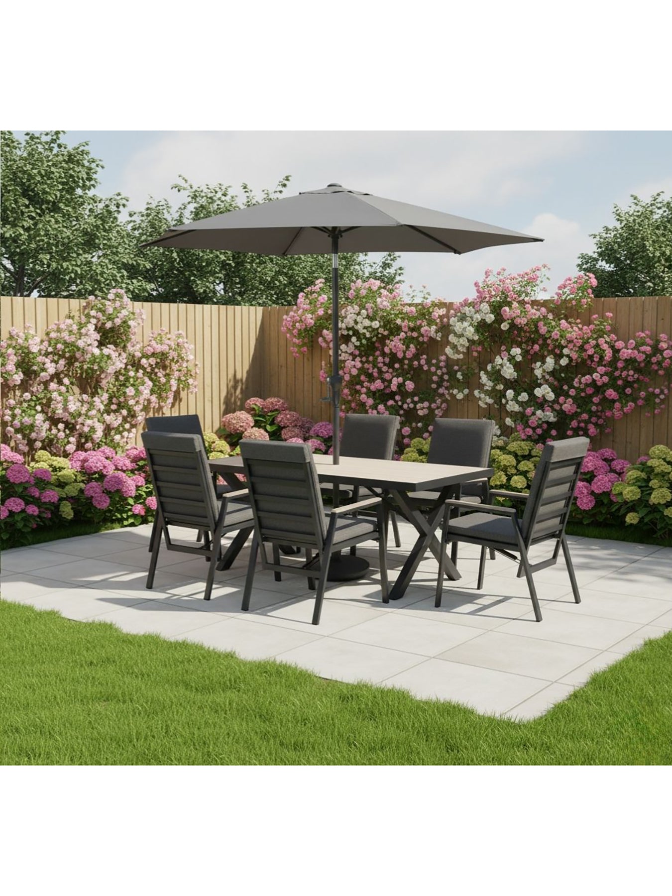 Tudor Garden 6 Seat Recliner Dining Set Black
