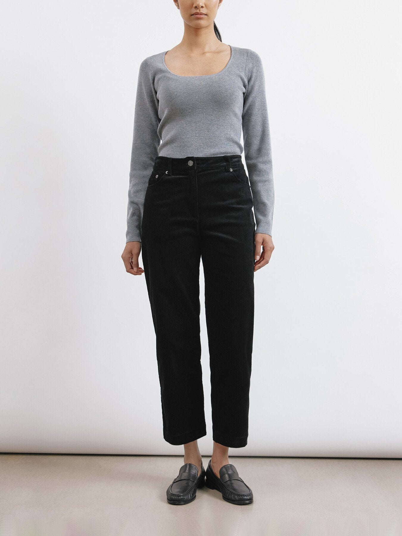 Cord Straight Leg Trousers Black