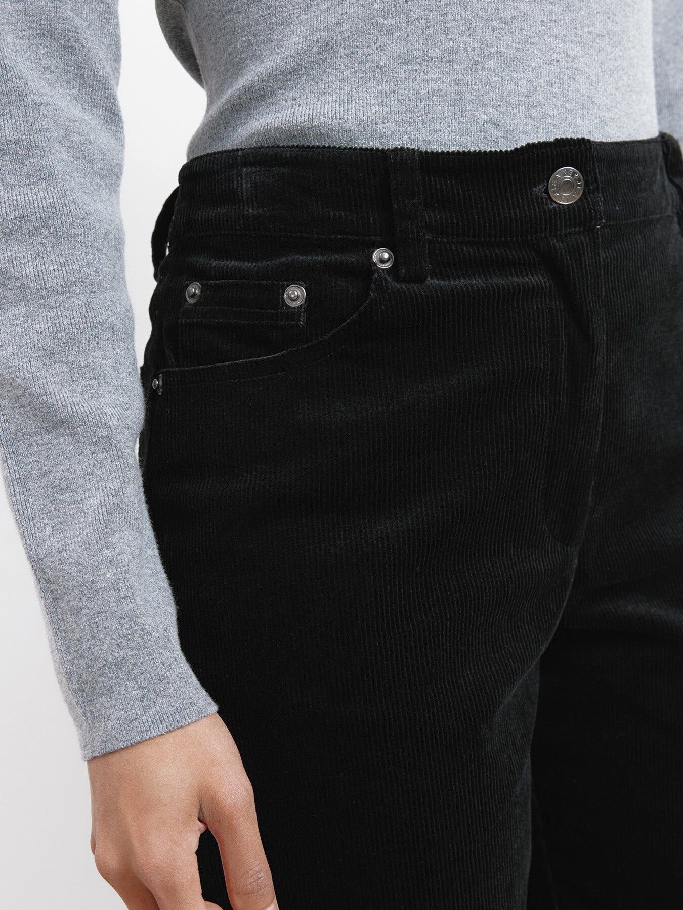 Cord Straight Leg Trousers Black