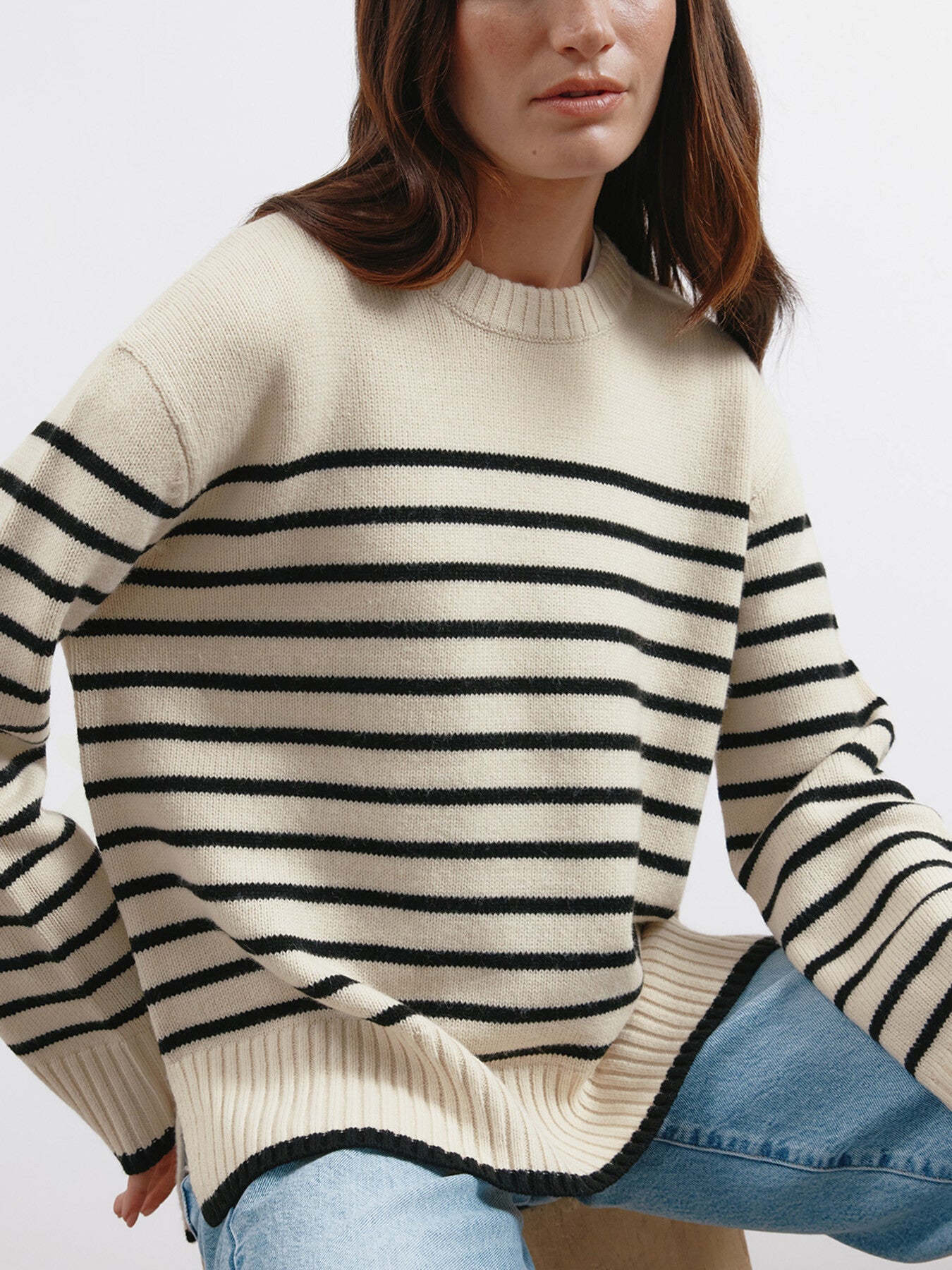 Breton Stripe Crew Jumper Cream