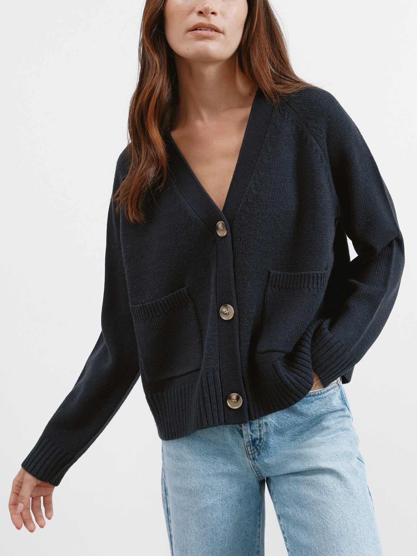 Relaxed V Neck Cardi Navy