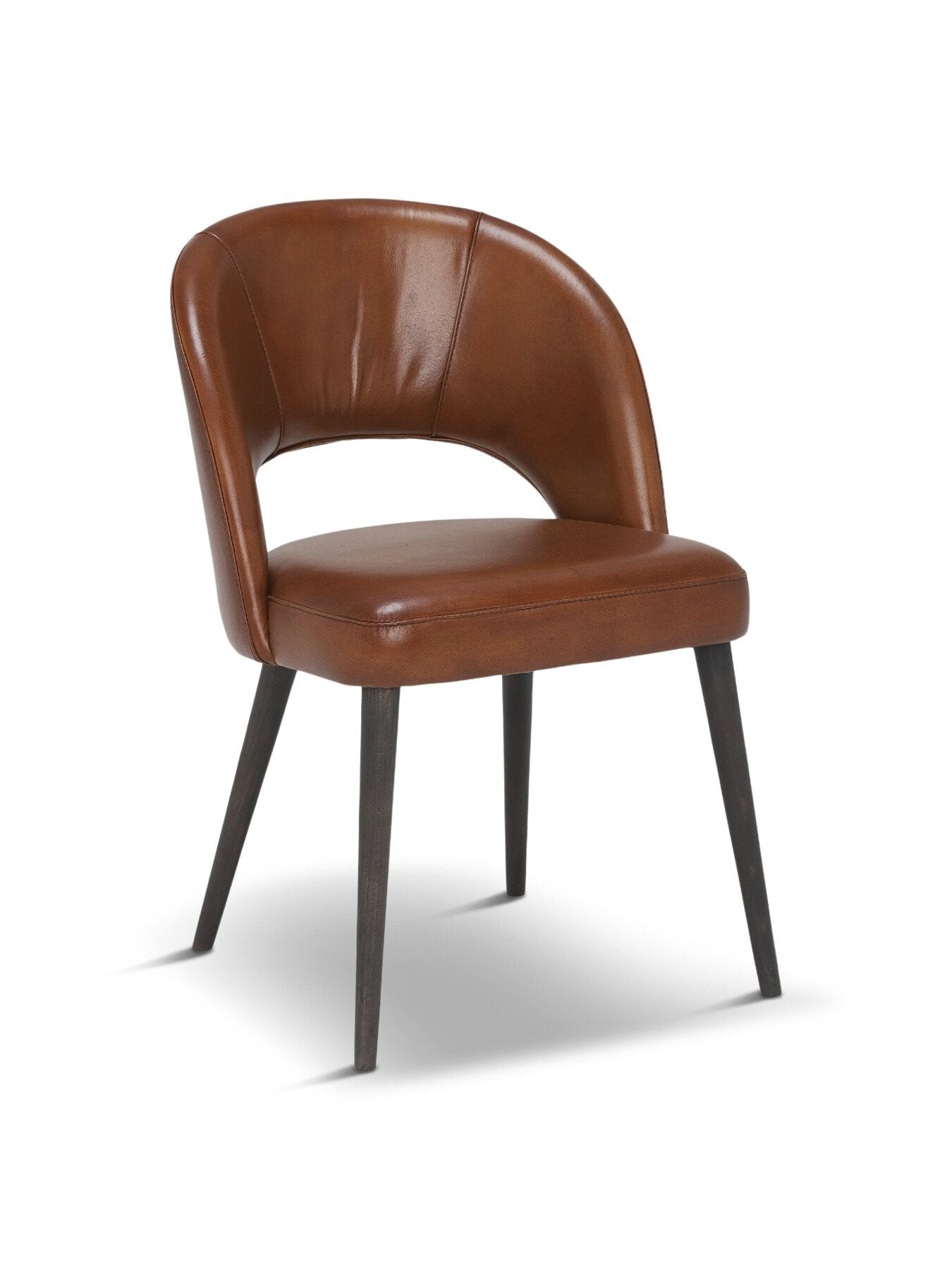 Beck Brown Leather Curved Dining Chair