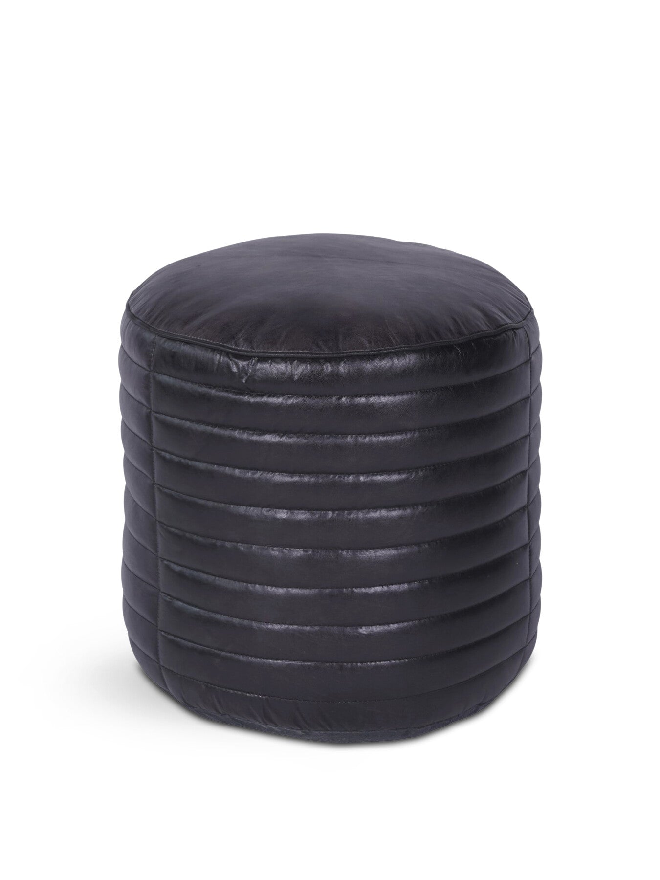 Round Leather Pouffe in Charcoal