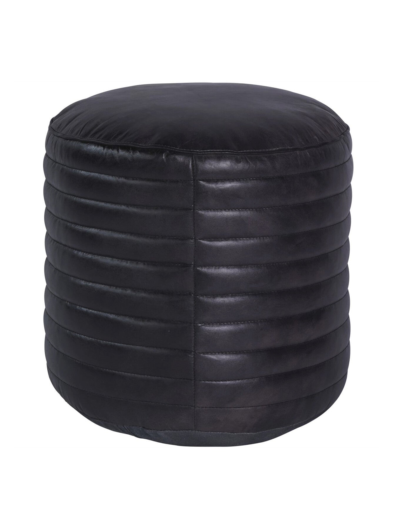 Round Leather Pouffe in Charcoal