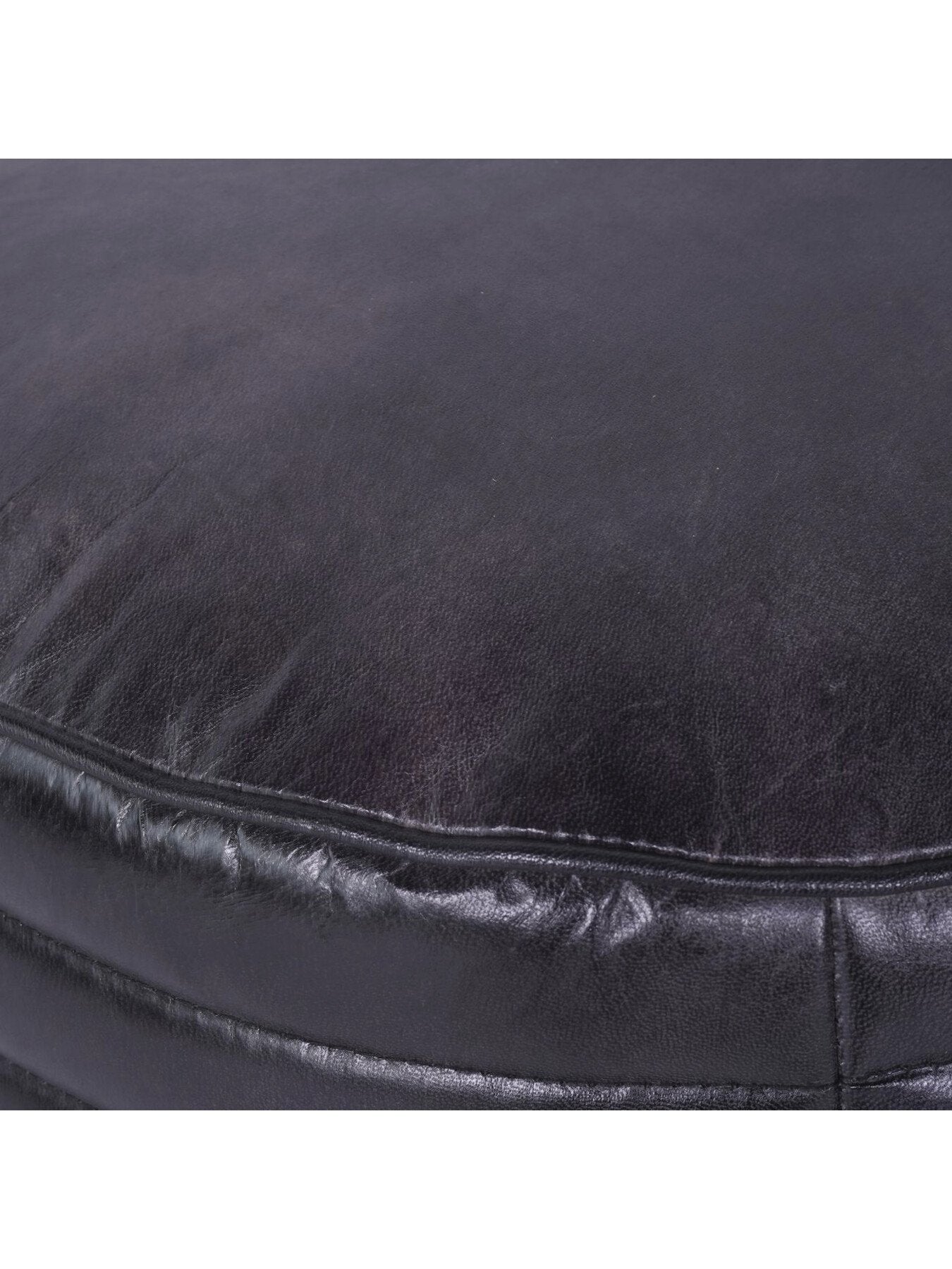 Round Leather Pouffe in Charcoal