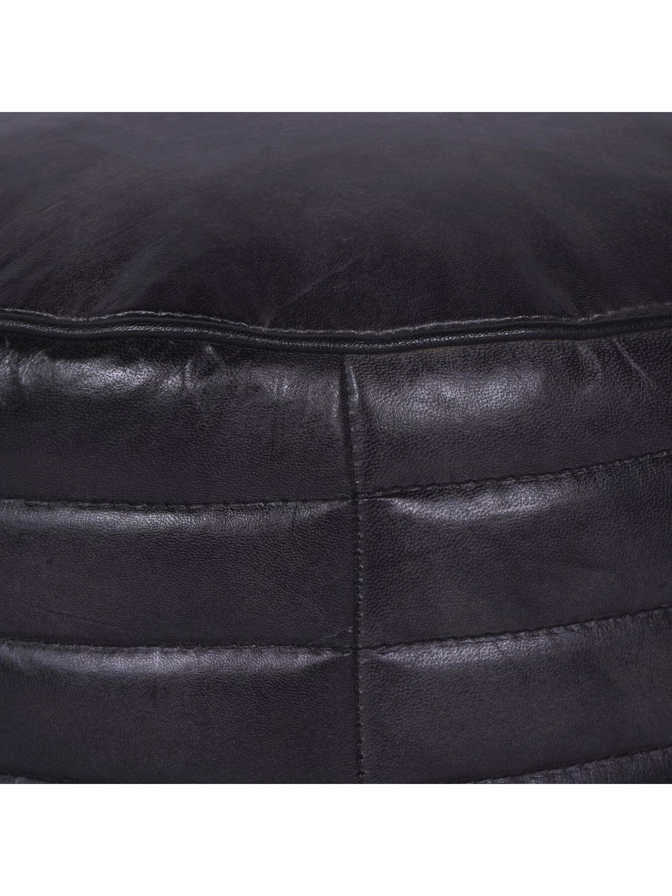 Round Leather Pouffe in Charcoal