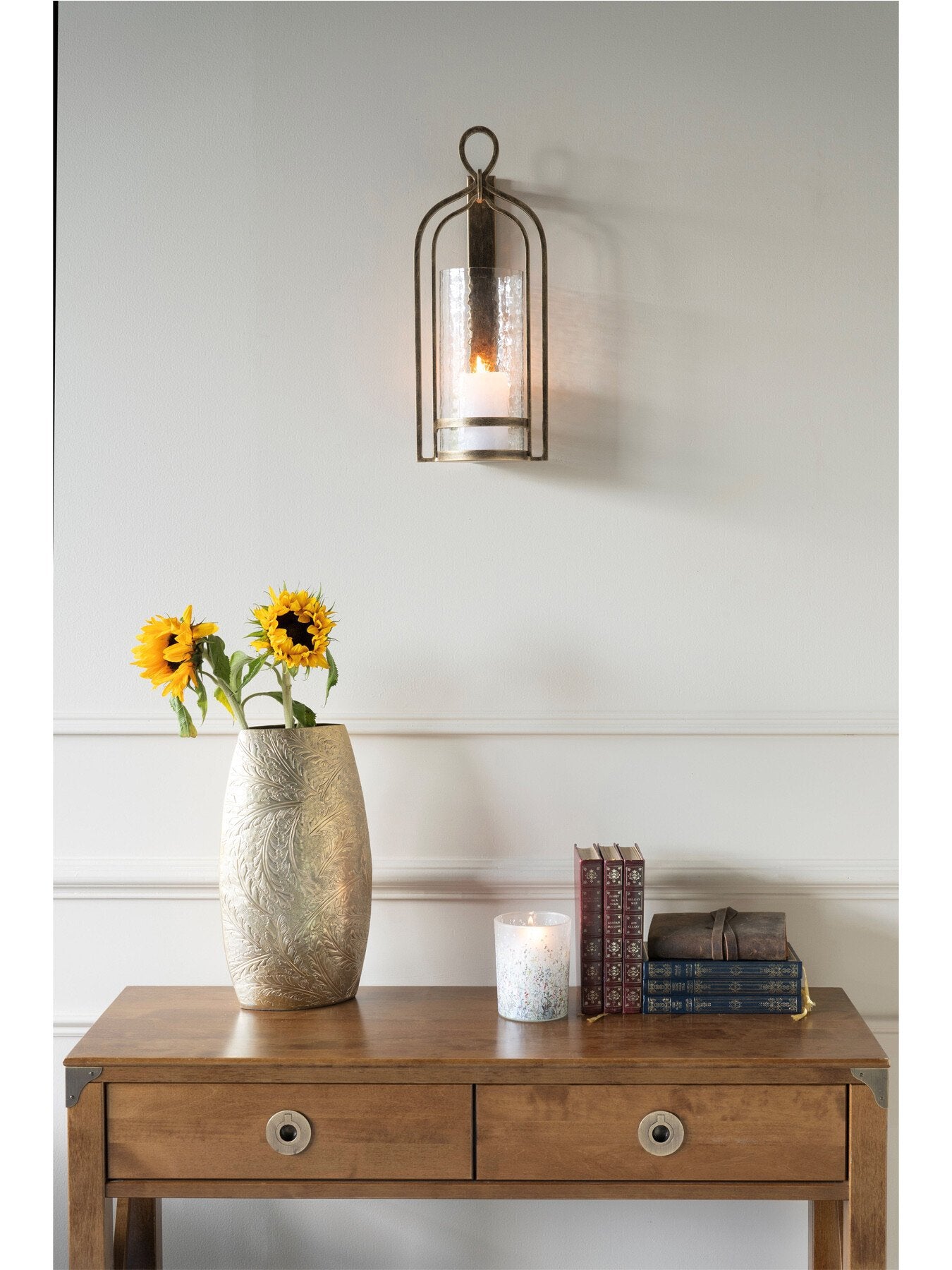 Large Aged Gold Loop Wall Sconce Hurricane