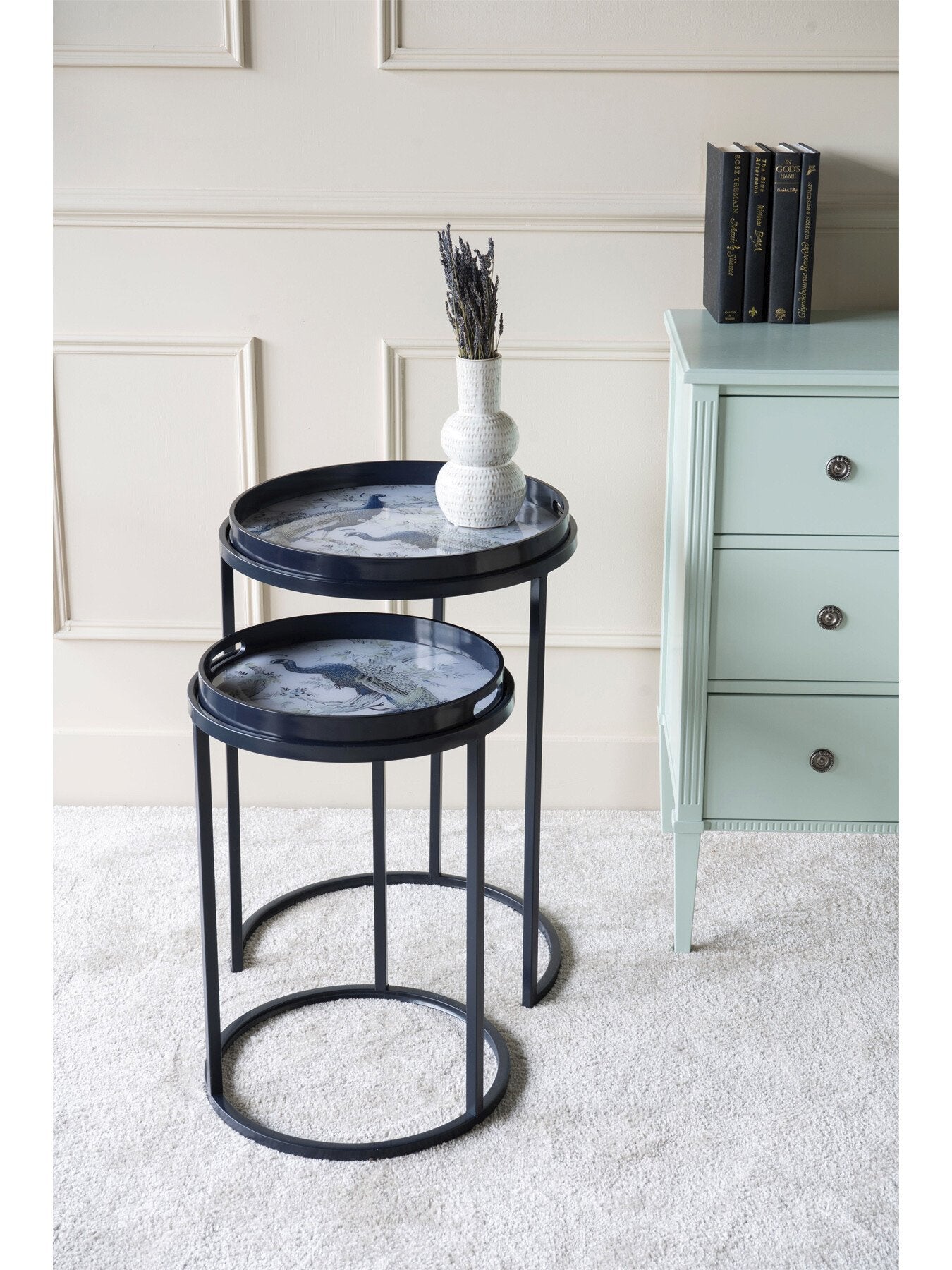 Belvedere Peacock Print Set Of 2 Side Tables