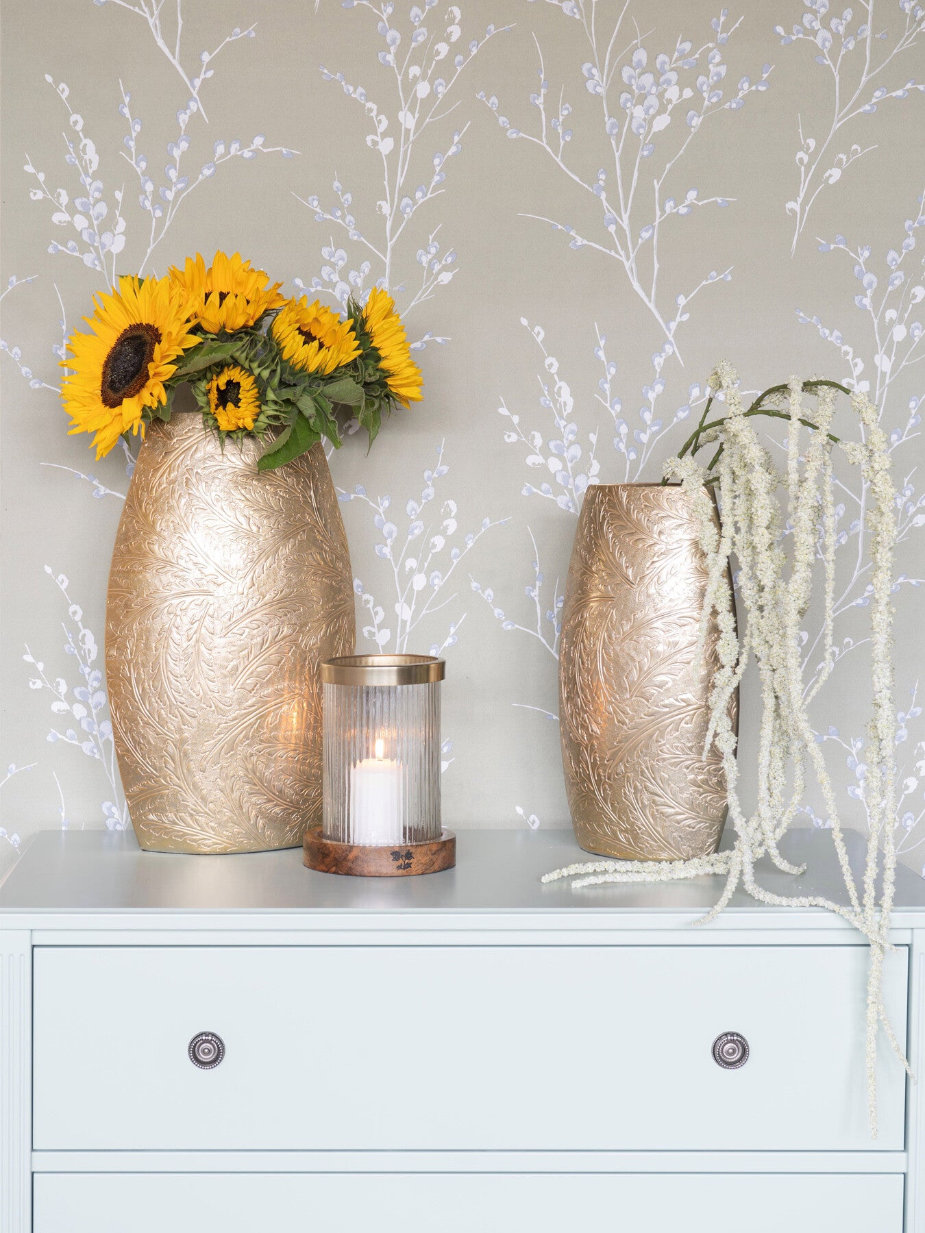 Winspear Gold Leaf Embossed Oval Barrel Vase