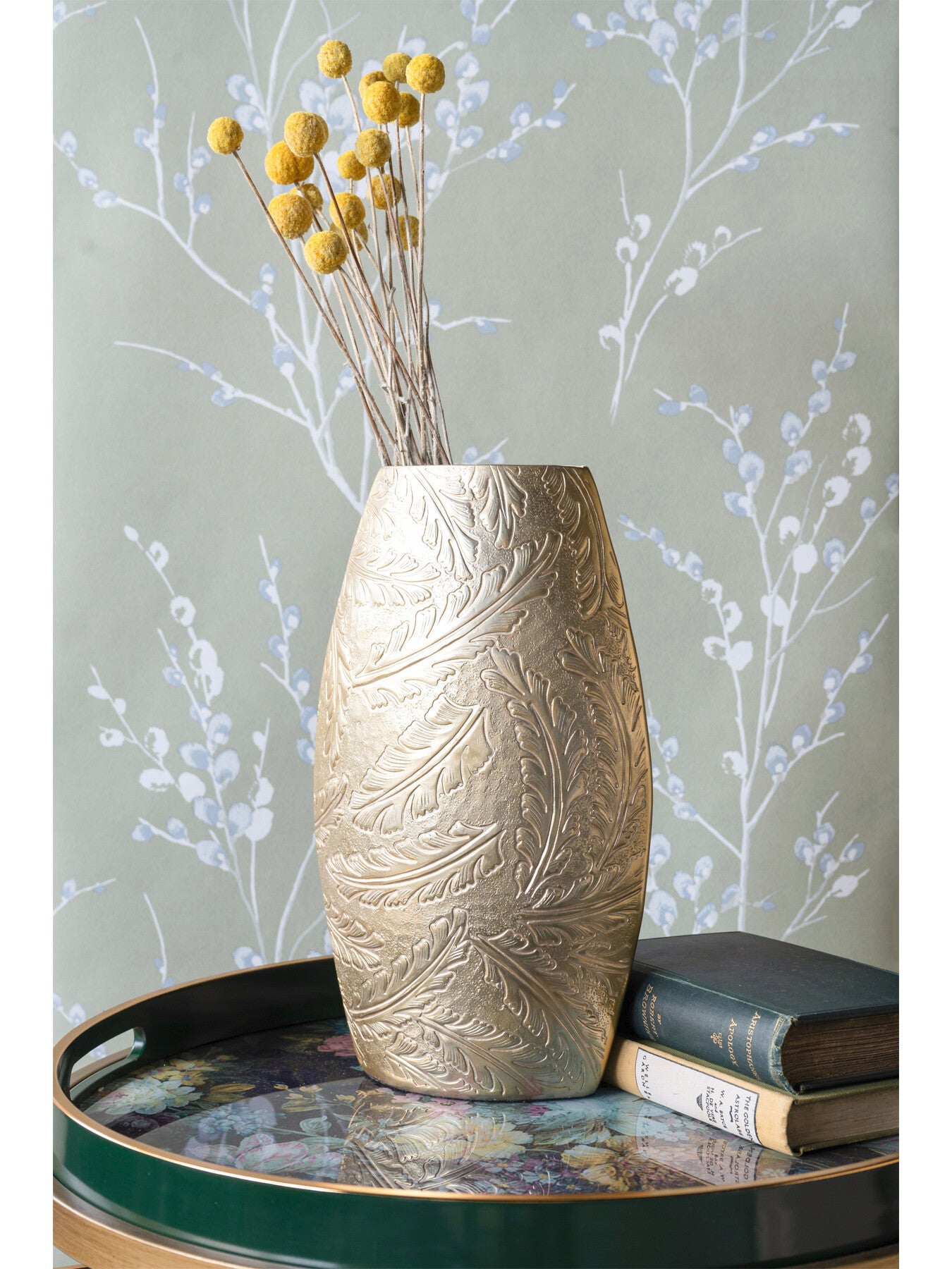 Winspear Gold Leaf Embossed Oval Barrel Vase