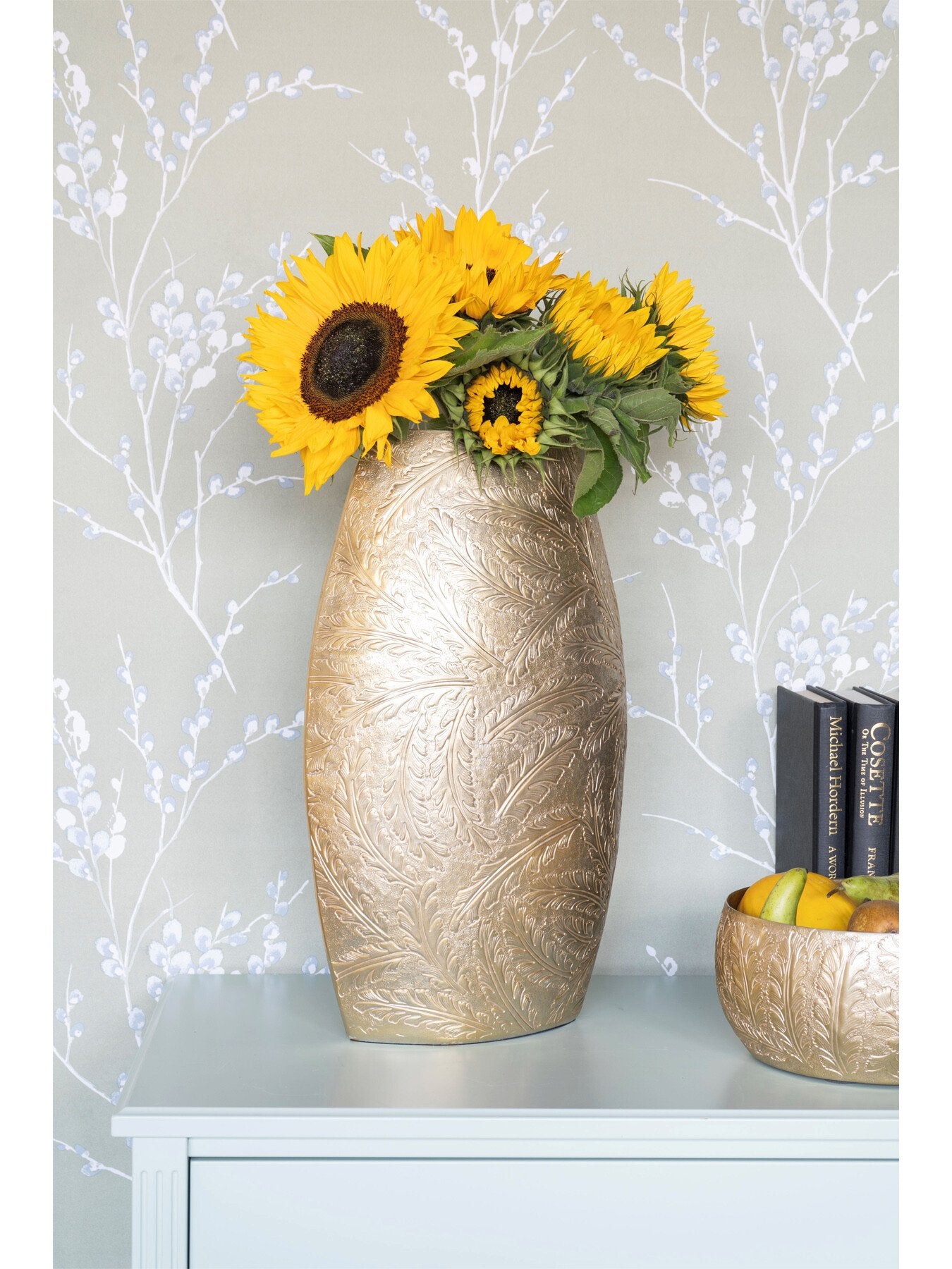 Winspear Gold Leaf Embossed Oval Barrel Vase
