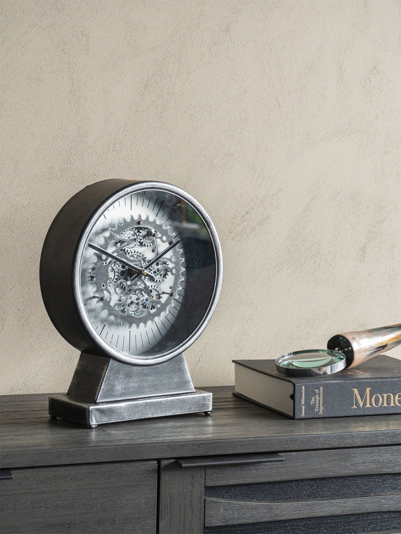 Palladium Mantel Clock with moving Dials Black