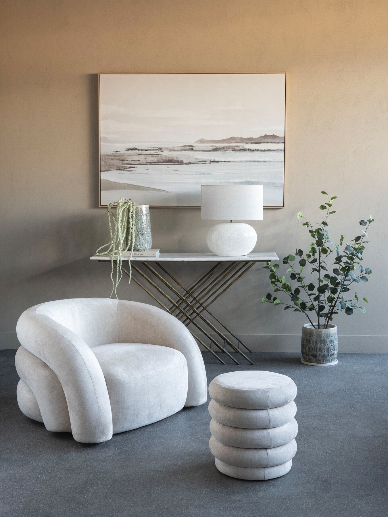 Casa Upholstered Stool with Fabric Base Cream