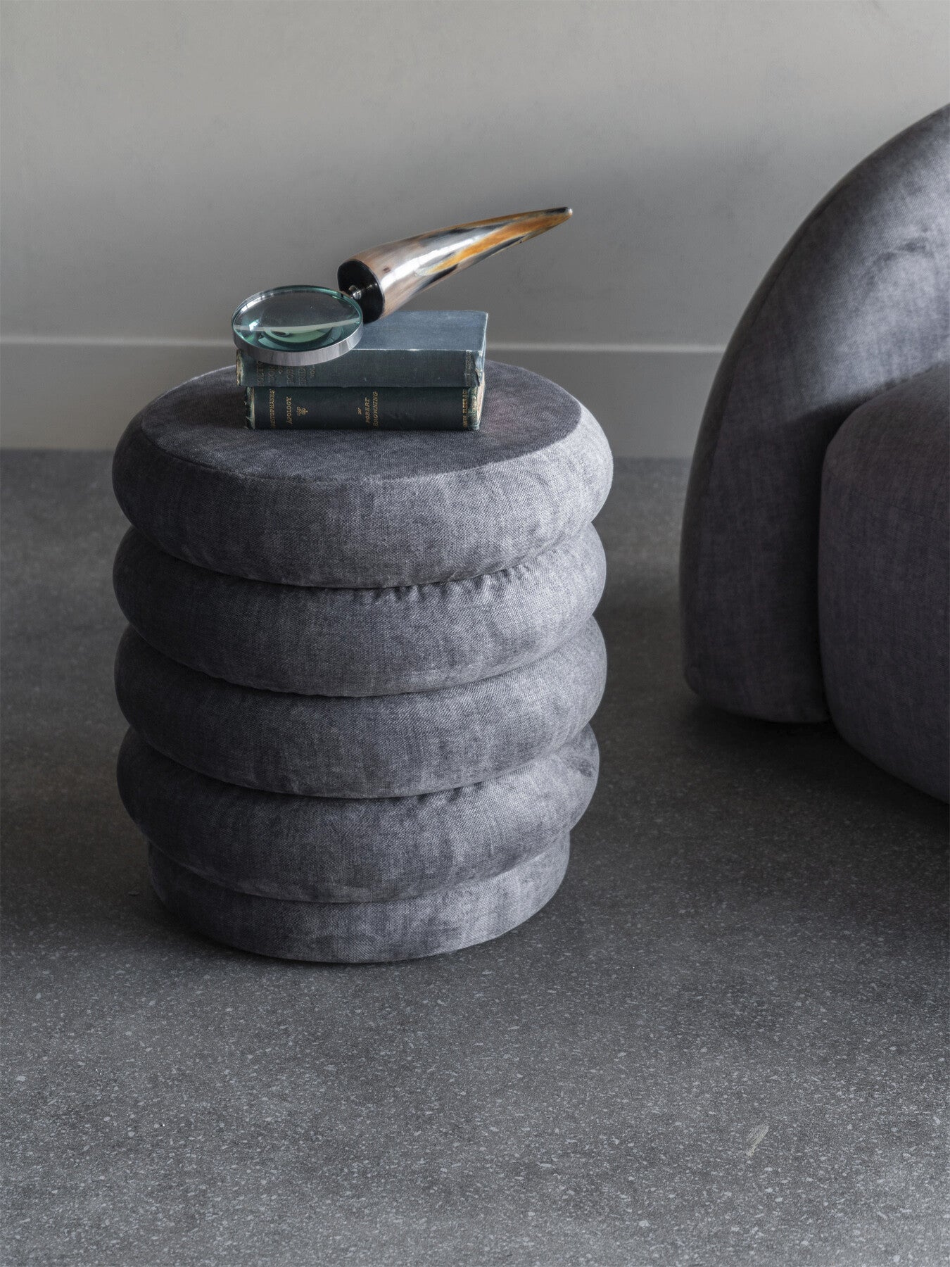 Casa Upholstered Stool with Fabric Base Grey