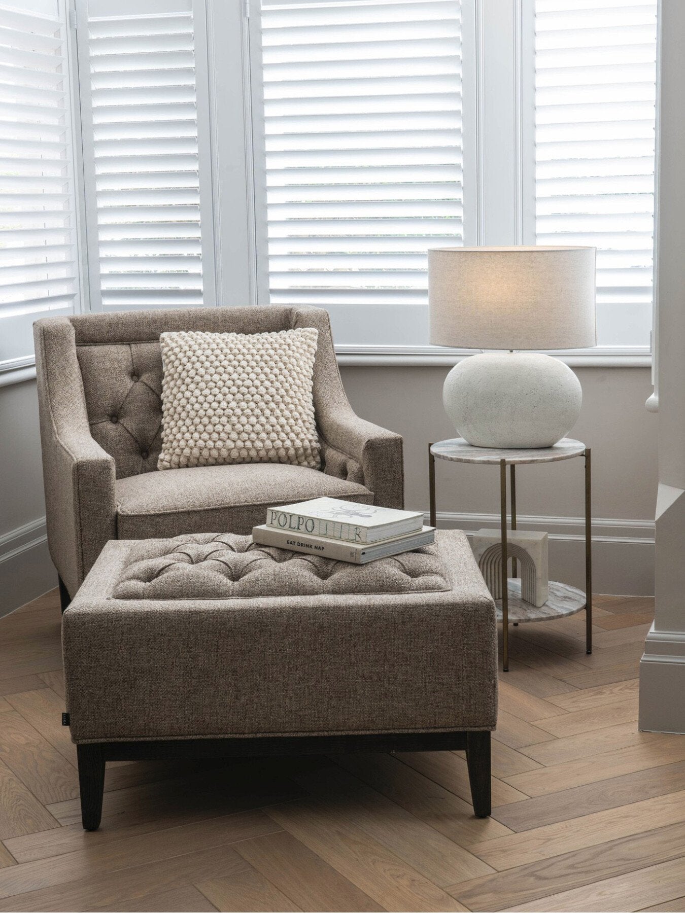 Theodore Buttoned Armchair Dark Taupe
