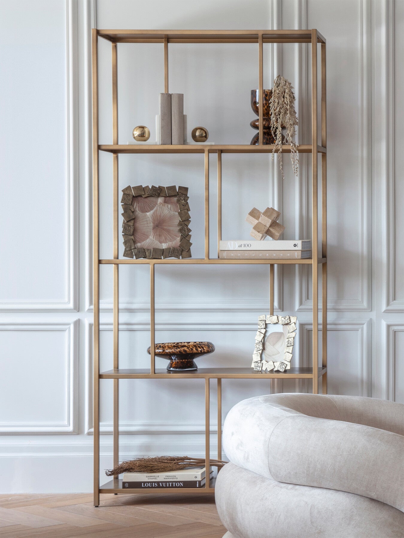 Brooks Tall Shelving Unit Brushed Champagne