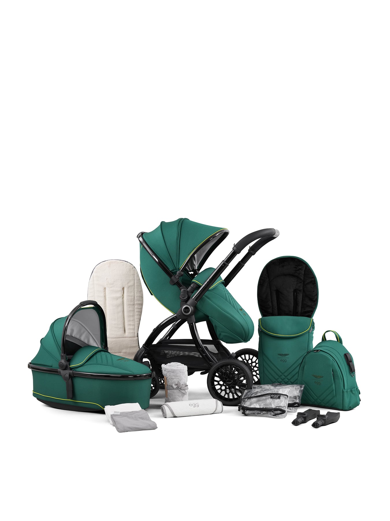 Luxury Egg3 x Aston Martin Stroller & Carrycot Set in Performance Green – Limited Edition