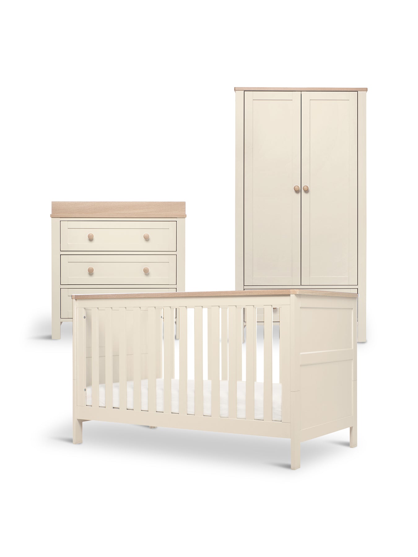 Wedmore 3 Piece Cot Bed Set with Dresser Changer & Wardrobe White Natural