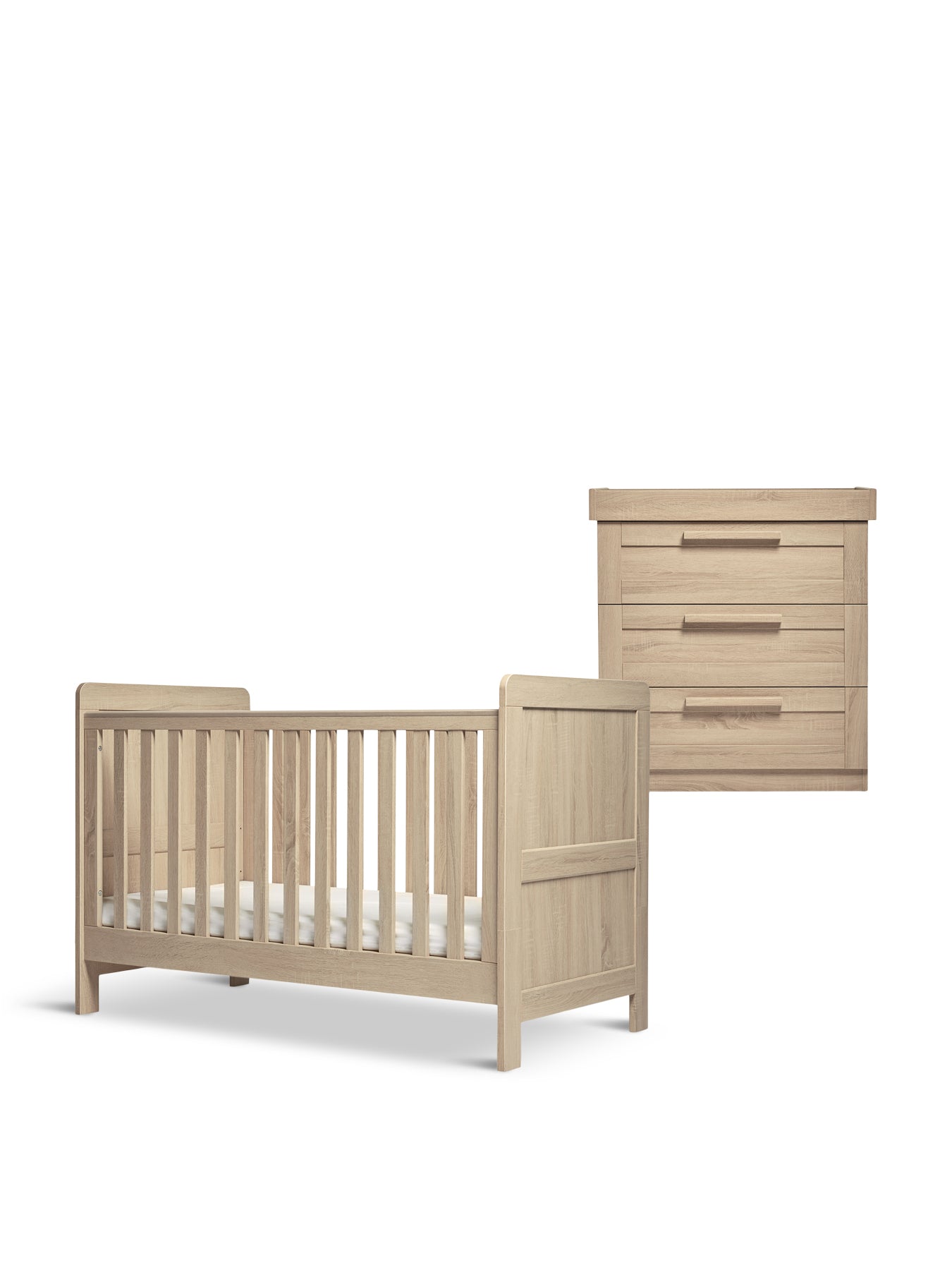 Atlas 2 Piece Cot Bed Set with Dresser Changer Light Oak