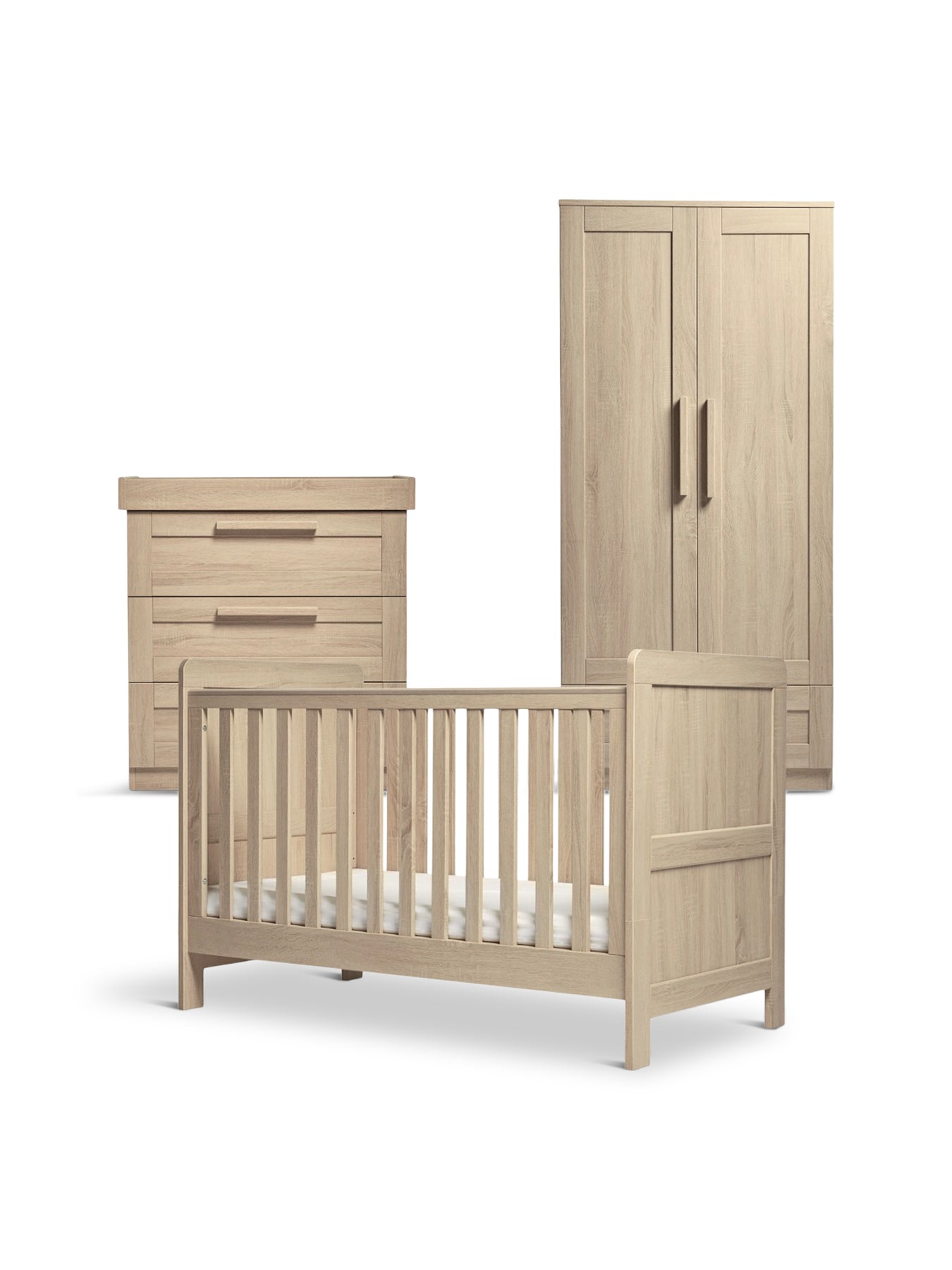 Atlas 3-Piece Convertible Cot Bed with Dresser Changer & Wardrobe