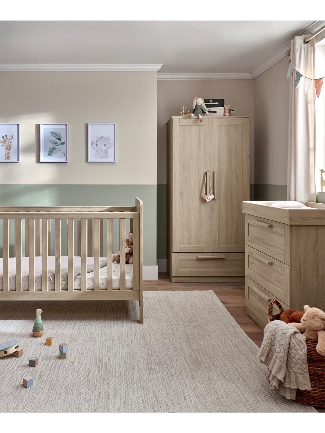 Atlas 3-Piece Convertible Cot Bed with Dresser Changer & Wardrobe