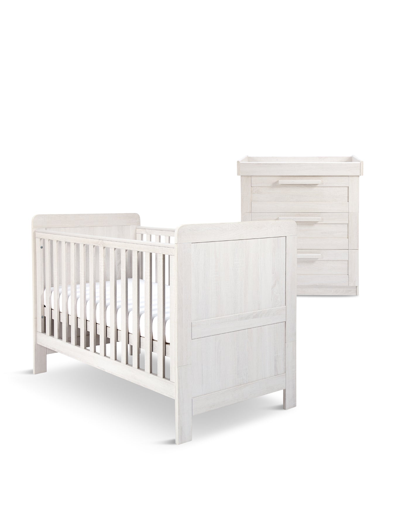 Atlas 2 Piece Cot Bed Set with Dresser Changer Nimbus White
