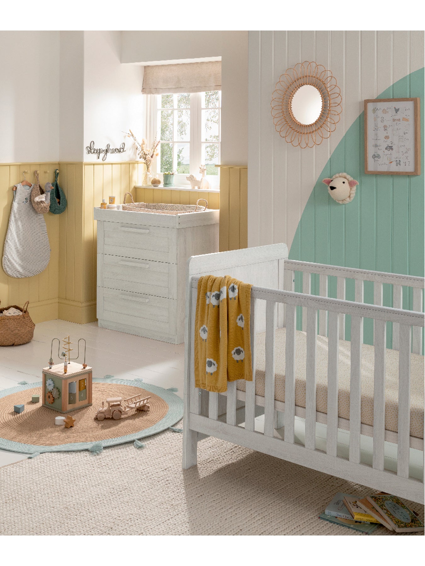 Atlas 2 Piece Cot Bed Set with Dresser Changer Nimbus White