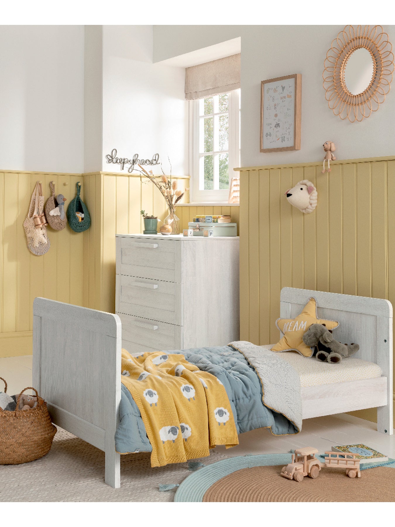 Atlas 2 Piece Cot Bed Set with Dresser Changer Nimbus White