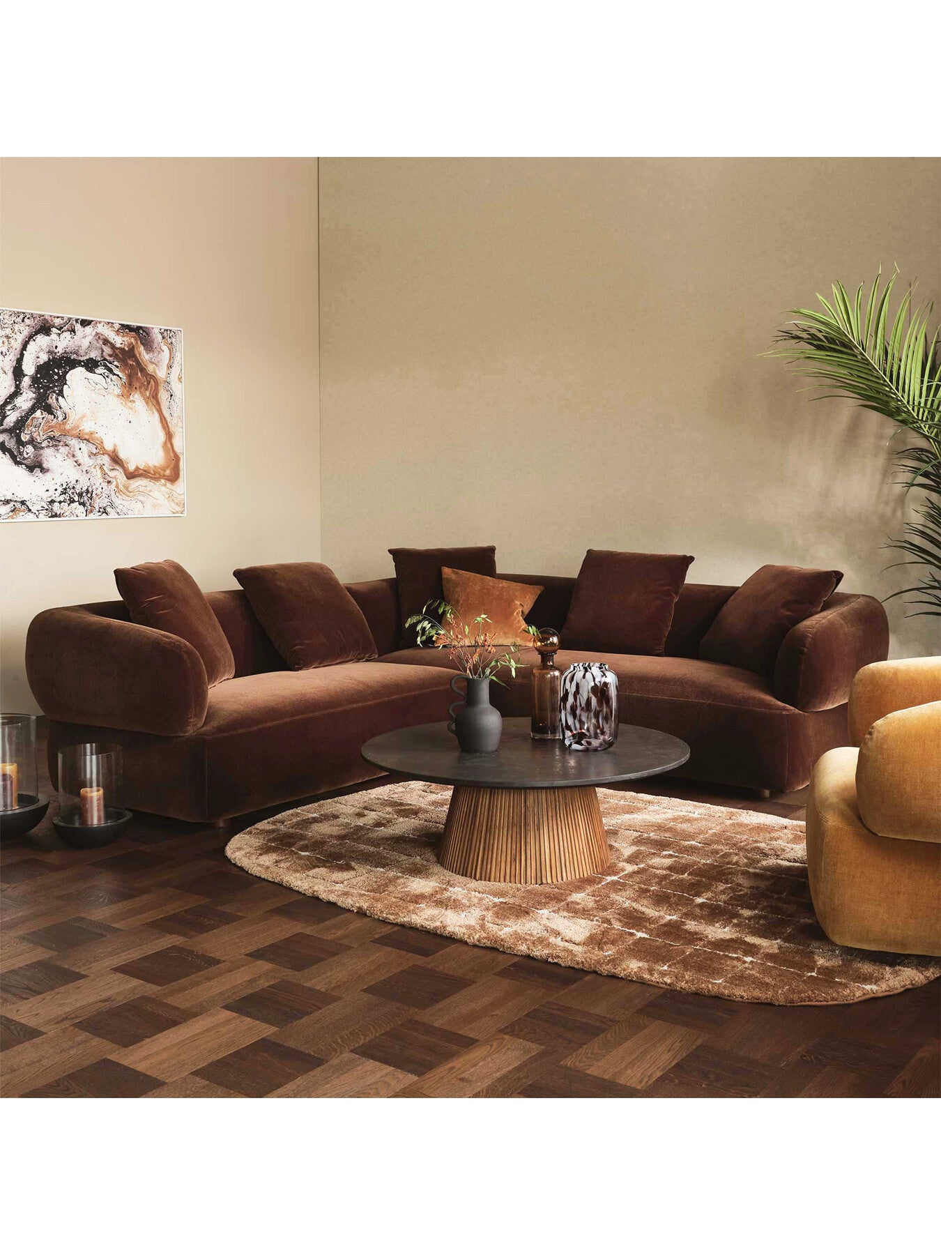 Brown Blume Brown Fabric Corner Sofa