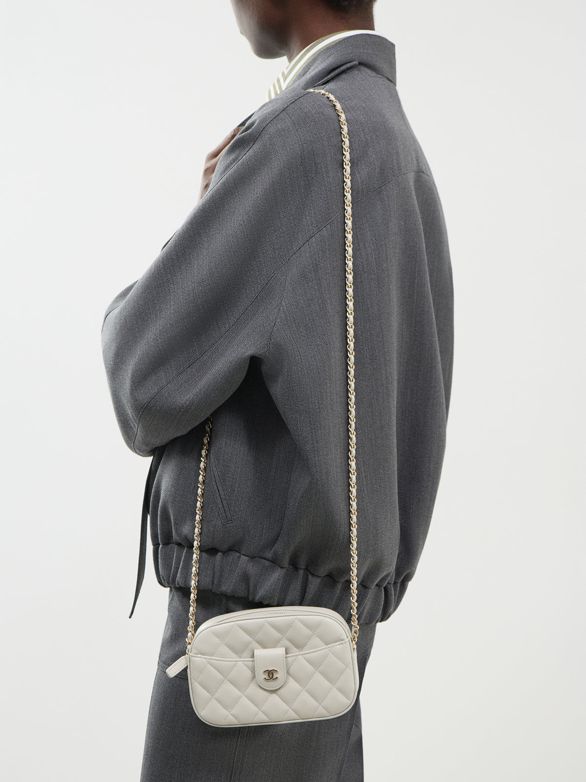 Coach Quilted Grained Calfskin Camera Case Shoulder Bag – White
